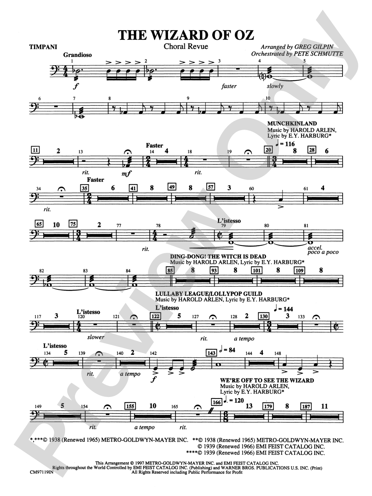 The Wizard of Oz -- Choral Revue: Timpani: Choral Octavo Orchestration - Set of Parts