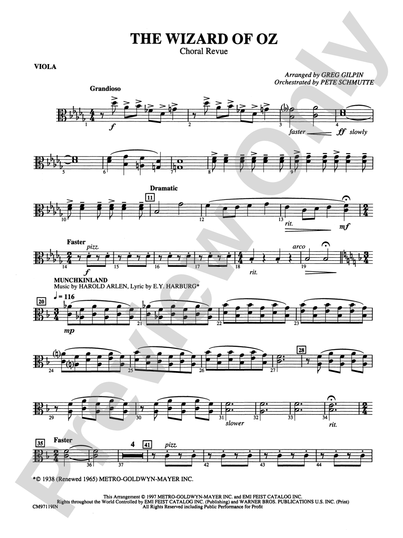 The Wizard of Oz -- Choral Revue: Viola: Choral Octavo Orchestration - Set of Parts