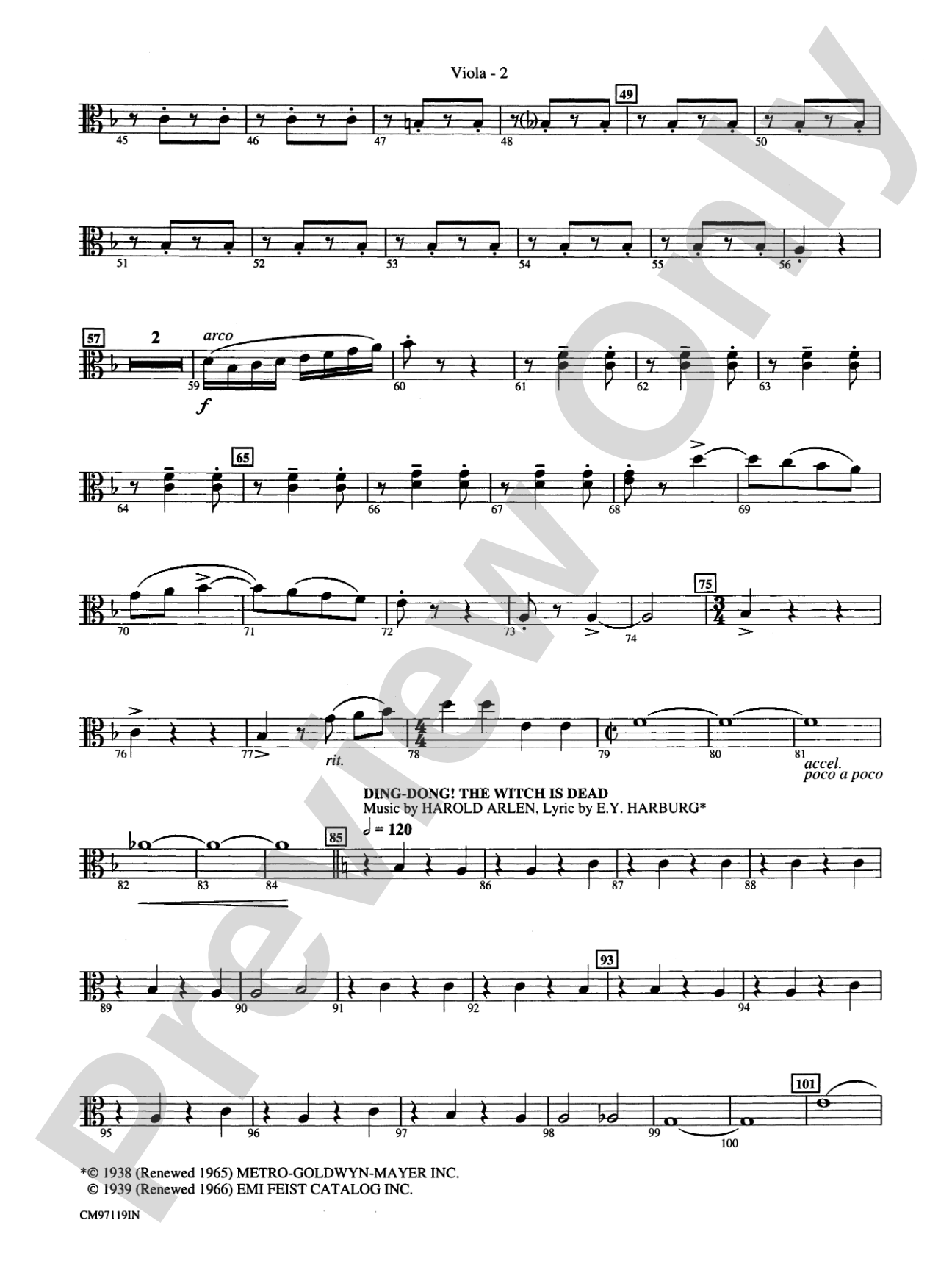 The Wizard of Oz -- Choral Revue: Viola: Choral Octavo Orchestration - Set of Parts