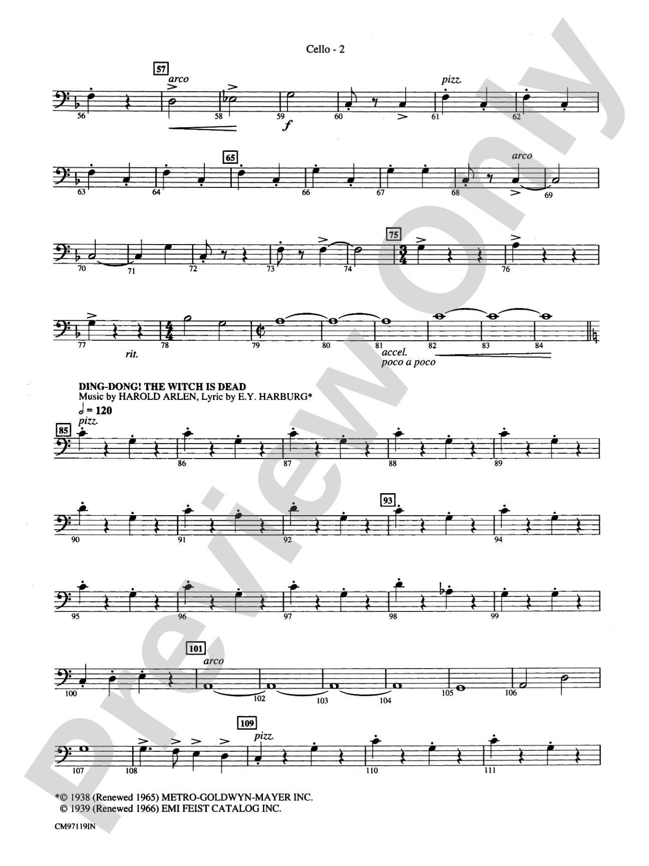 The Wizard of Oz -- Choral Revue: Cello: Choral Octavo Orchestration - Set of Parts