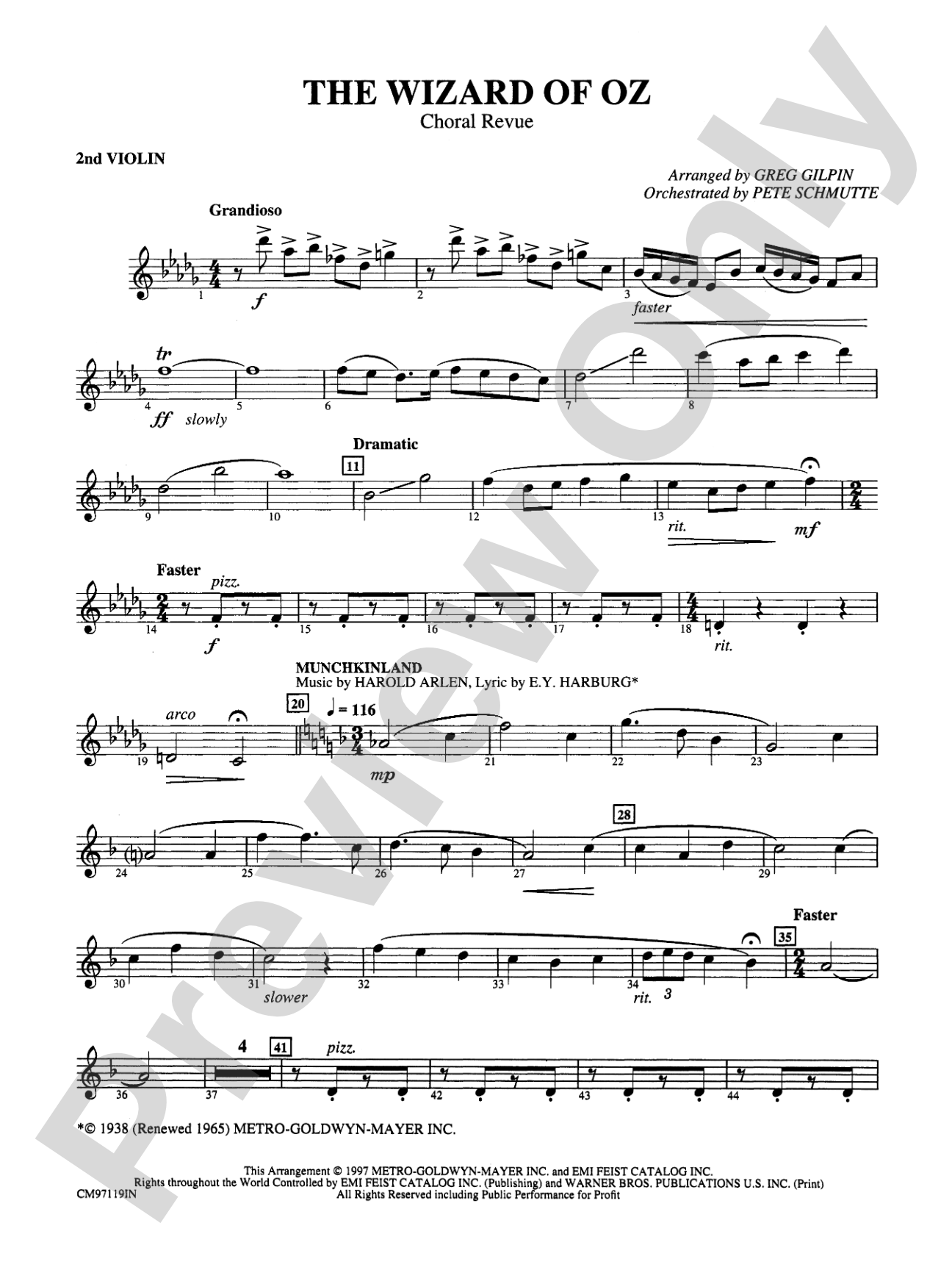 The Wizard of Oz -- Choral Revue: 2nd Violin: Choral Octavo Orchestration - Set of Parts