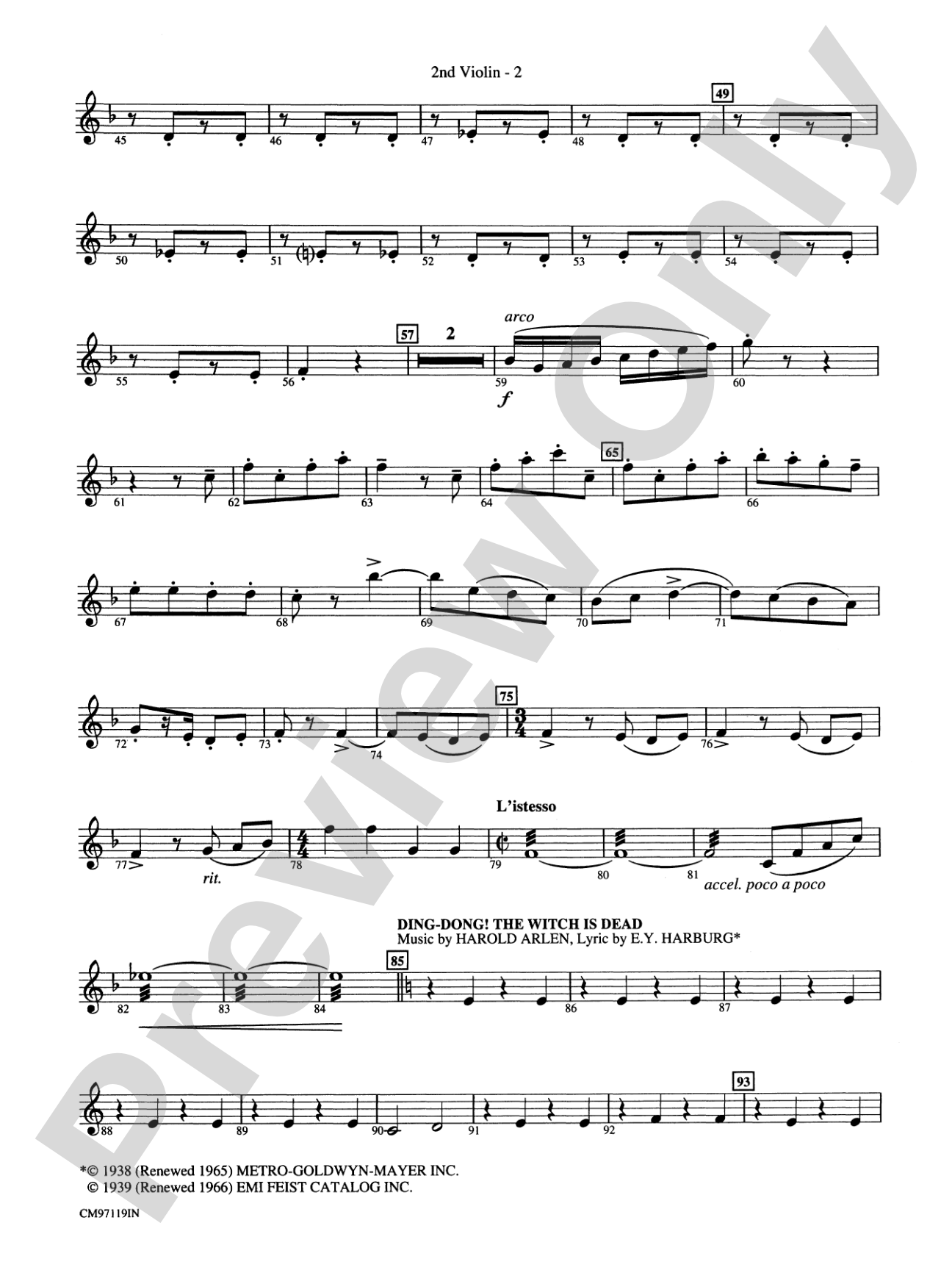 The Wizard of Oz -- Choral Revue: 2nd Violin: Choral Octavo Orchestration - Set of Parts