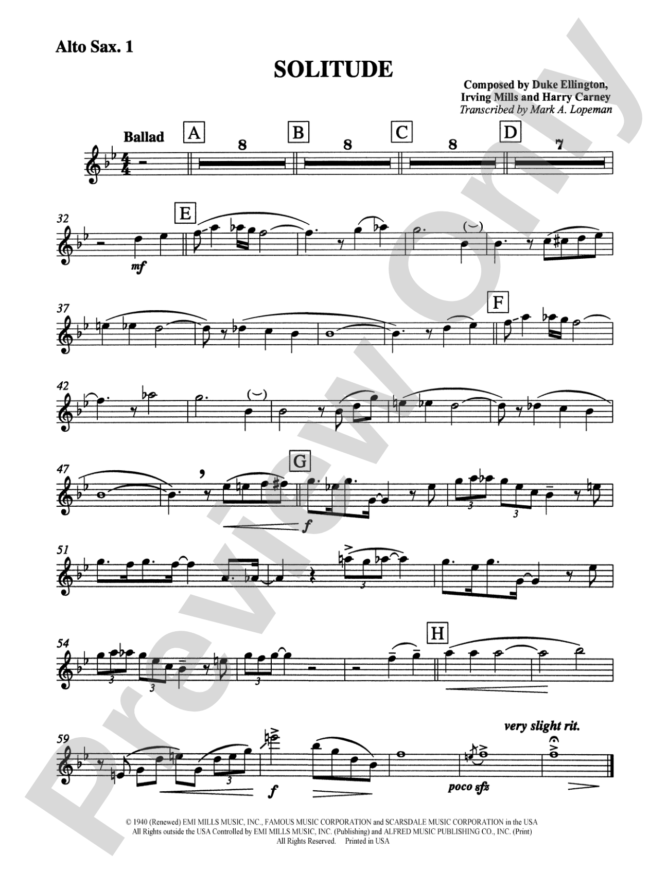 Solitude: E-flat Alto Saxophone