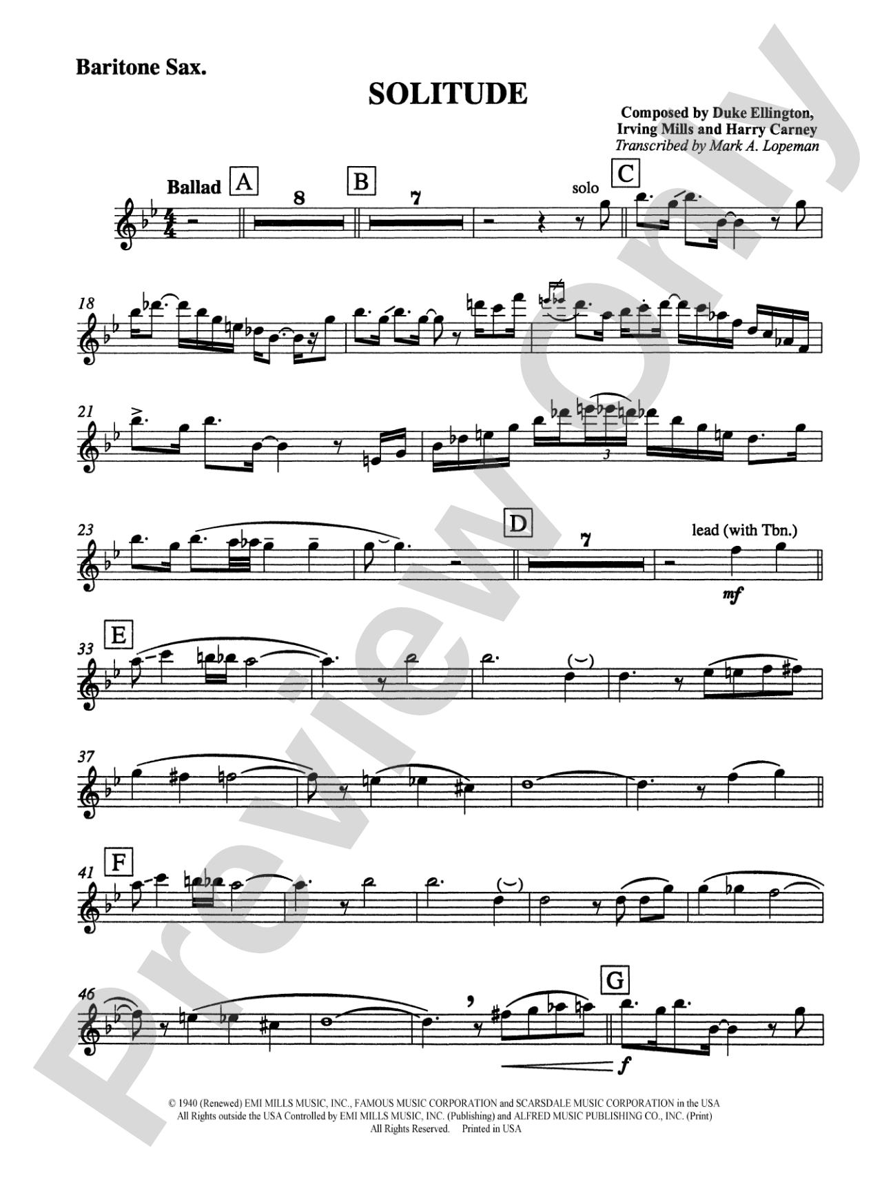 Solitude: E-flat Baritone Saxophone