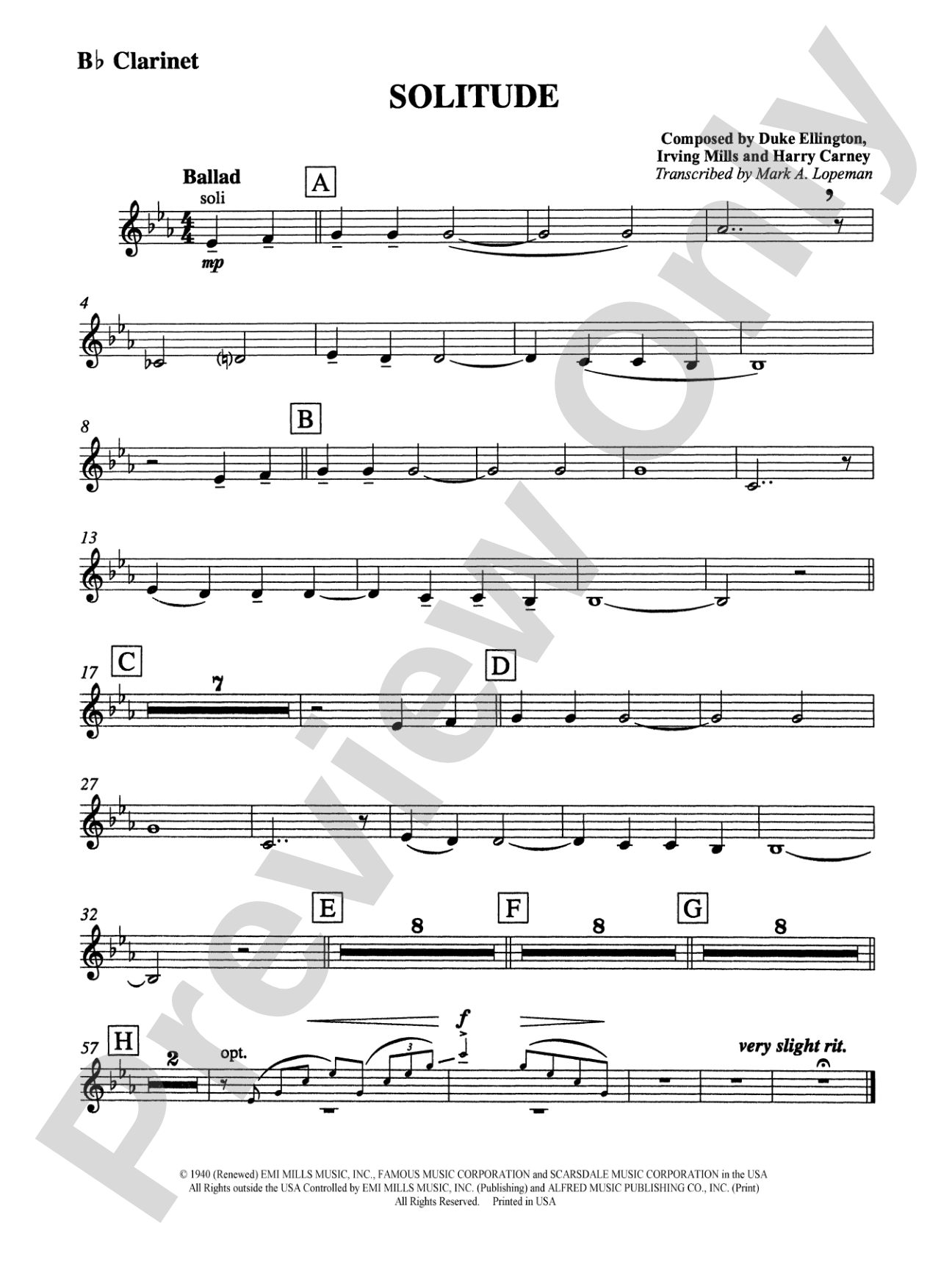 Solitude: 1st B-flat Clarinet