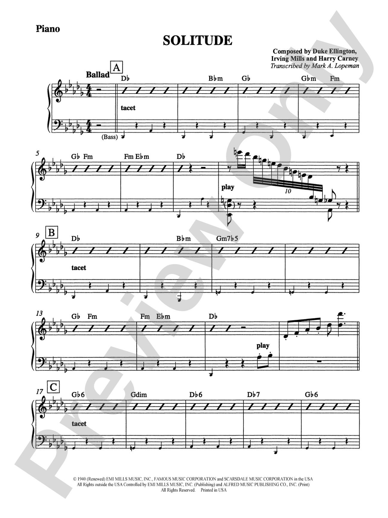 Solitude: Piano Accompaniment