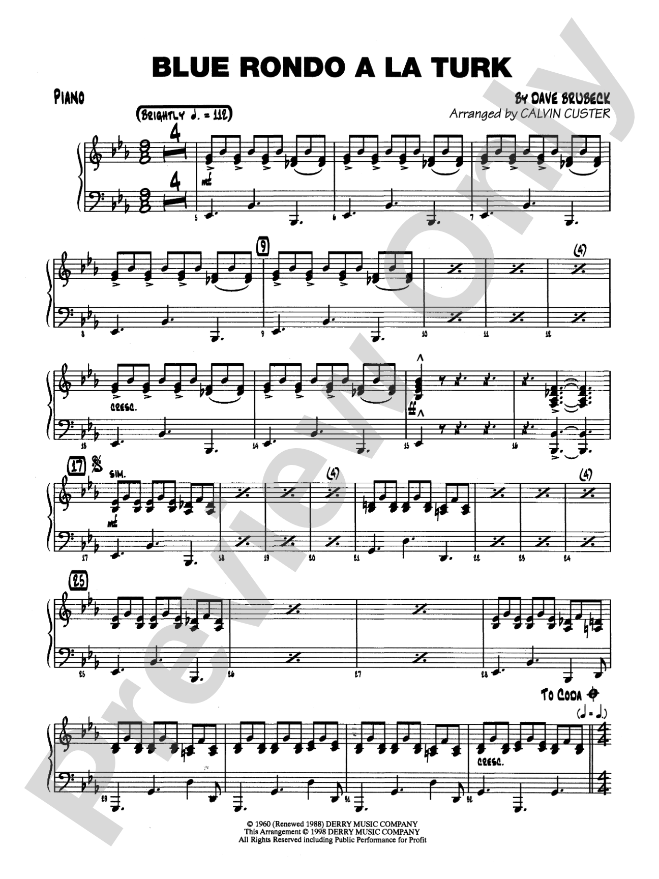 Blue Rondo ala Turk: Piano Accompaniment