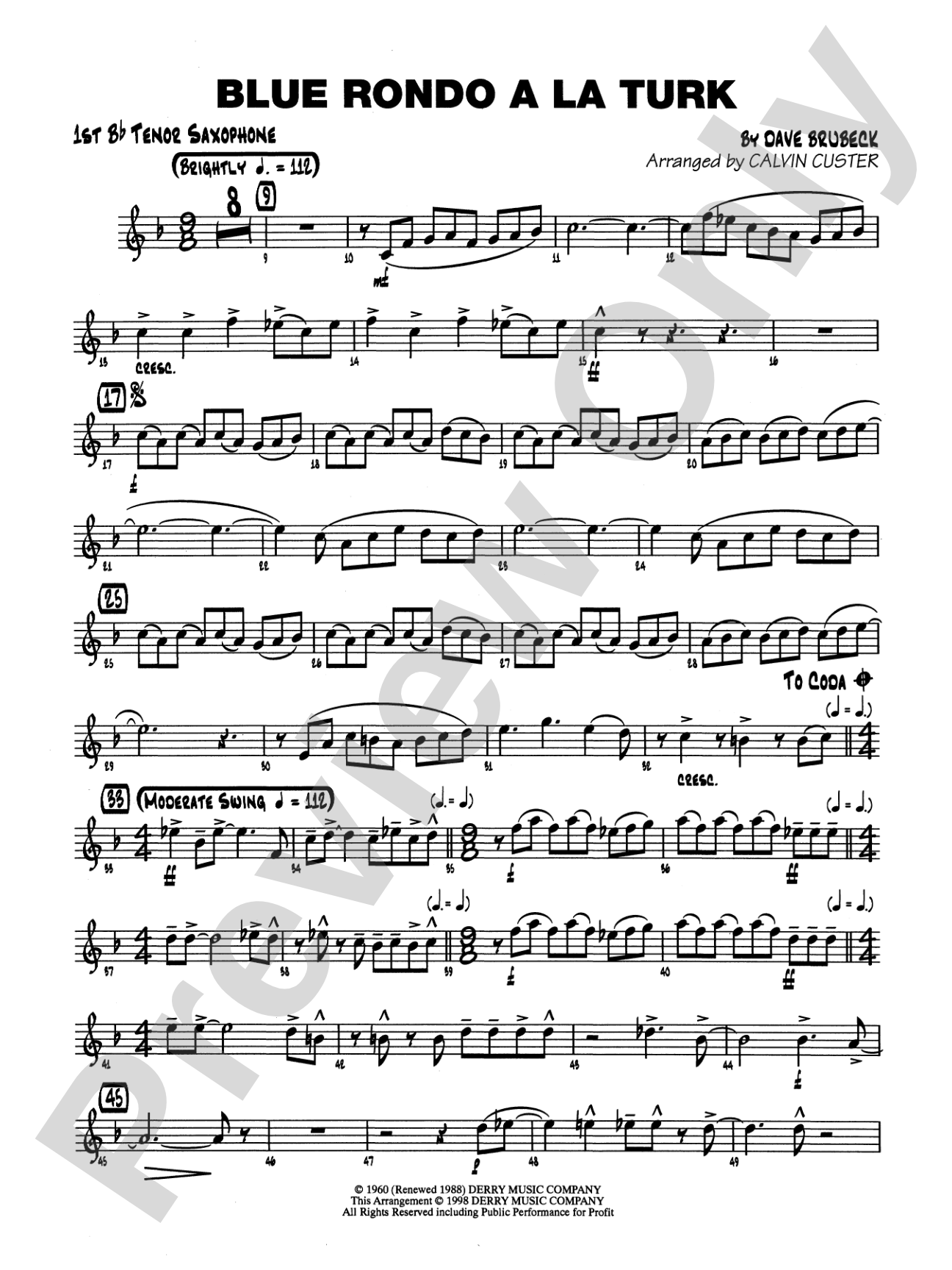 Blue Rondo ala Turk: B-flat Tenor Saxophone