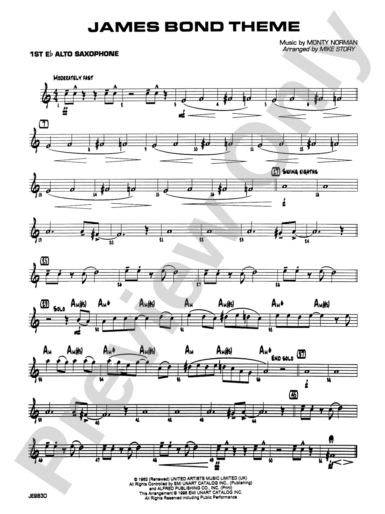 James Bond Theme: E-flat Alto Saxophone