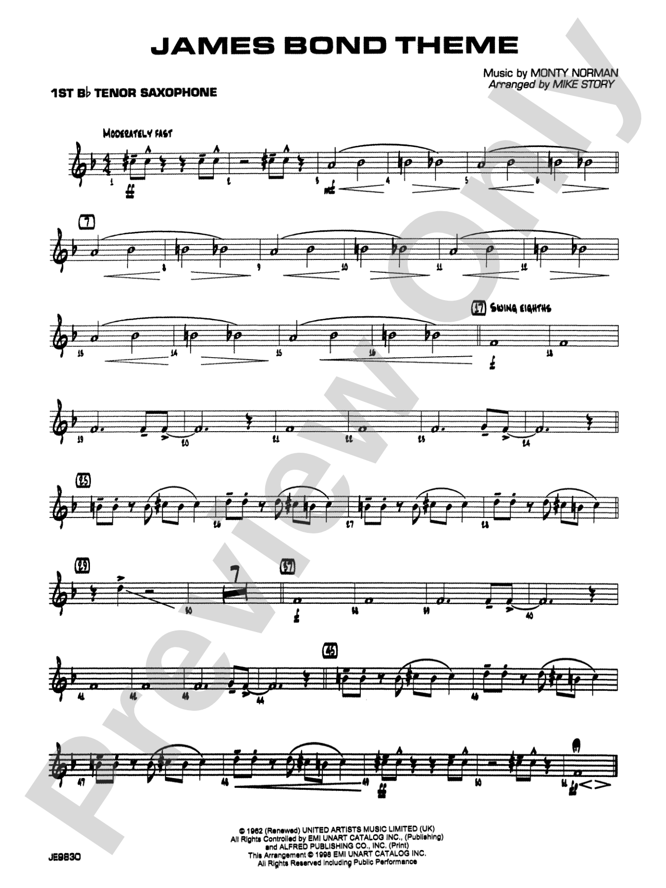 James Bond Theme: B-flat Tenor Saxophone