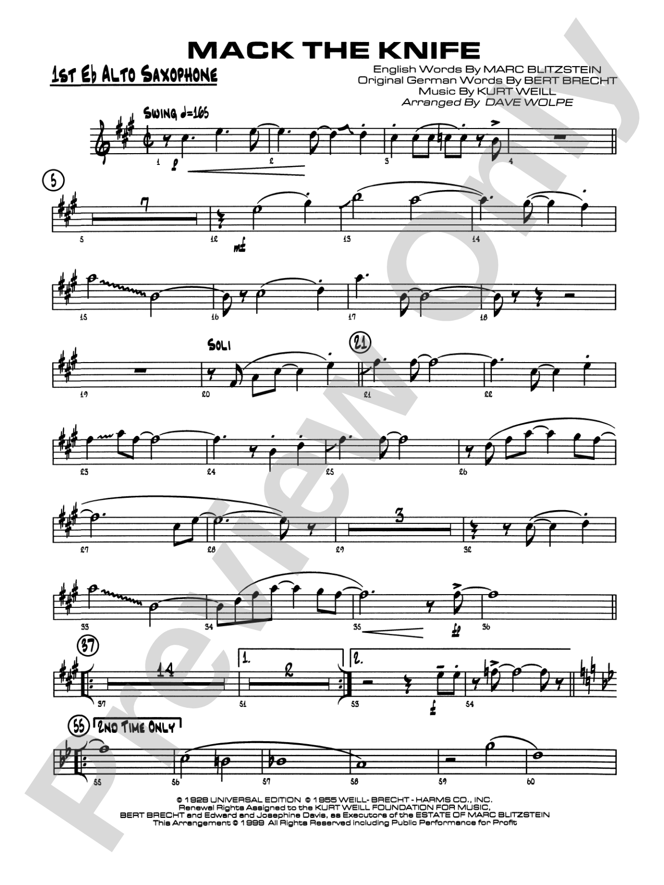 Mack the Knife (from The Threepenny Opera): E-flat Alto Saxophone