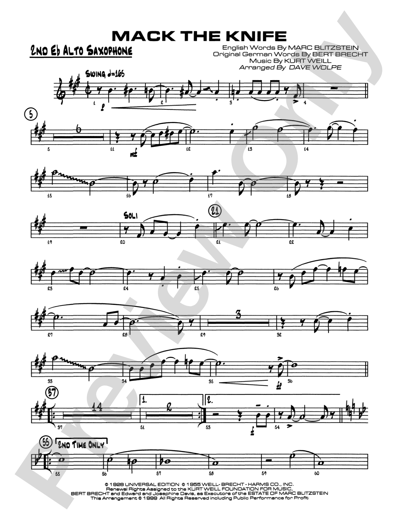 Mack the Knife (from The Threepenny Opera): 2nd E-flat Alto Saxophone