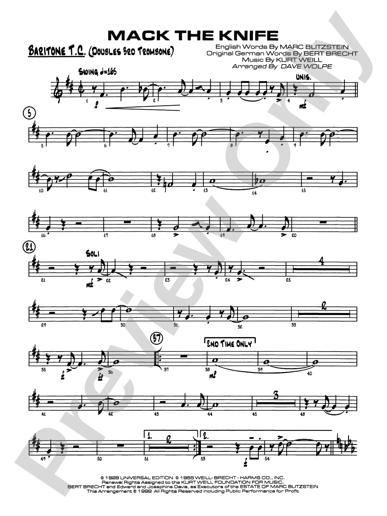Mack the Knife (from The Threepenny Opera): Baritone T.C.