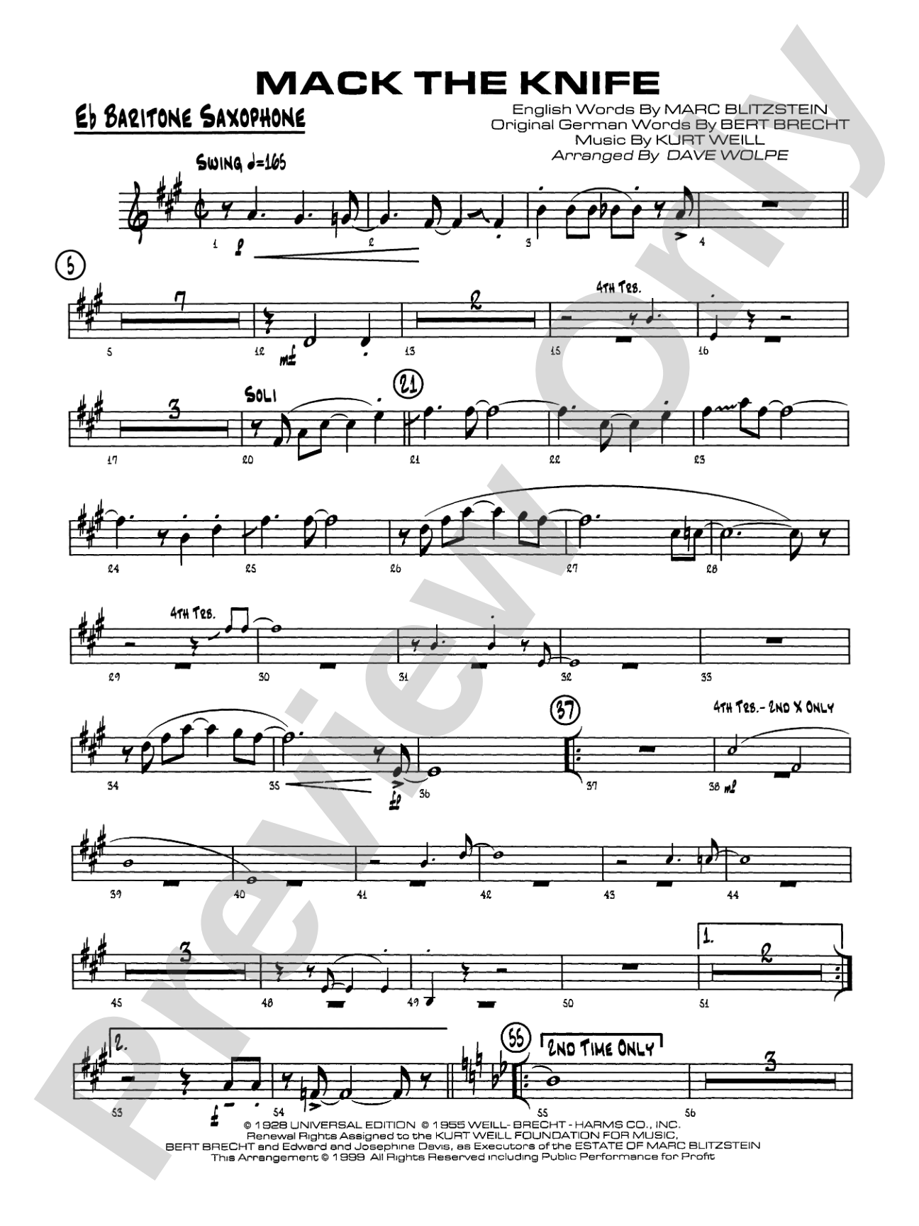 Mack the Knife (from The Threepenny Opera): E-flat Baritone Saxophone