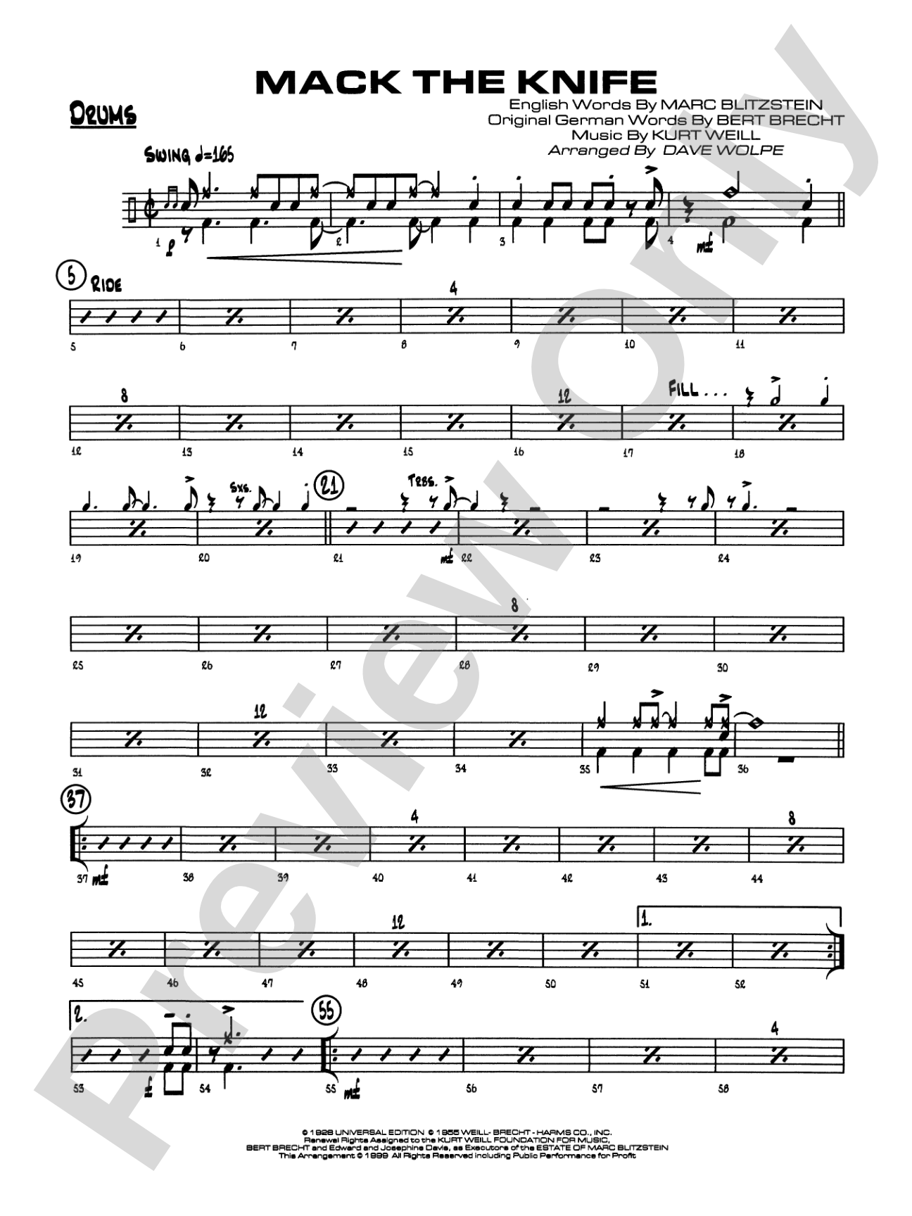 Mack the Knife (from The Threepenny Opera): Drums