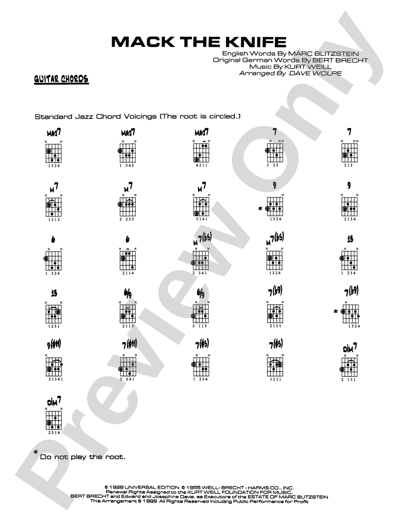 Mack the Knife (from The Threepenny Opera): Guitar Chords