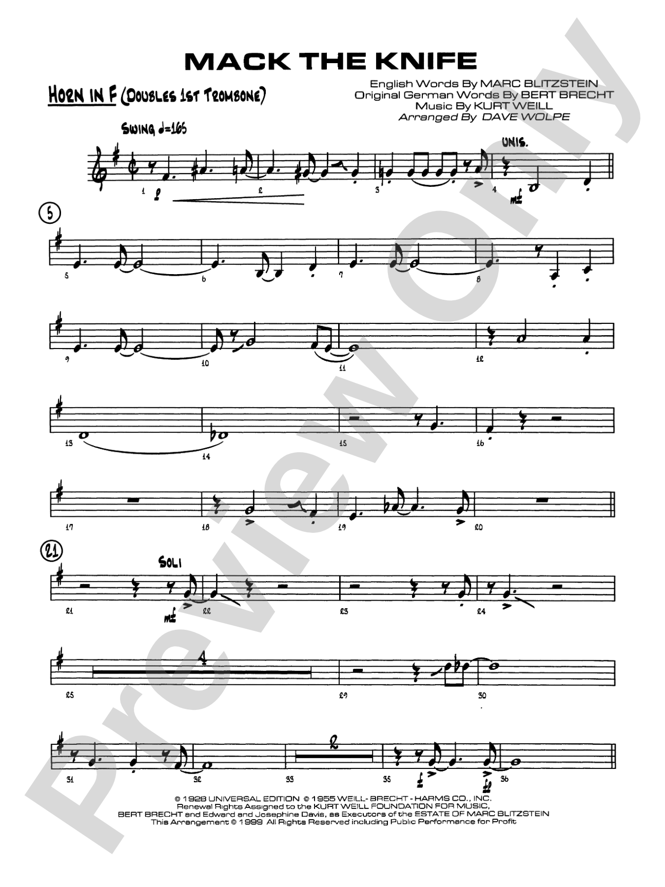 Mack the Knife (from The Threepenny Opera): 1st F Horn