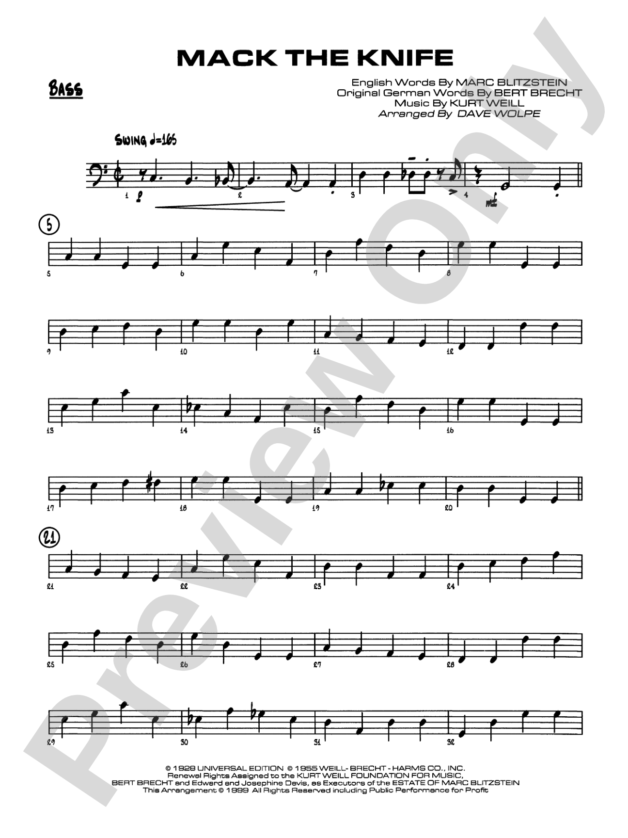 Mack the Knife (from The Threepenny Opera): String Bass