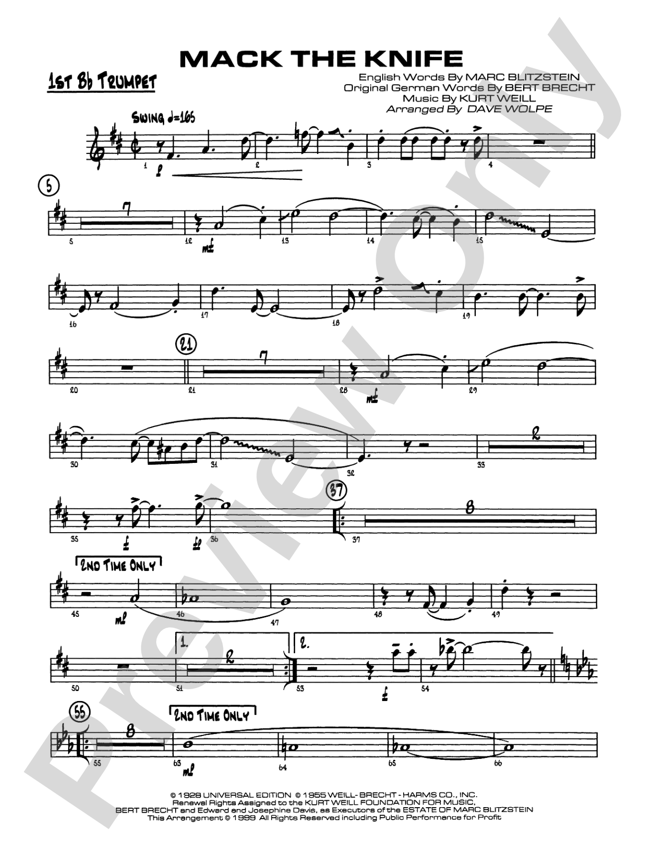 Mack the Knife (from The Threepenny Opera): 1st B-flat Trumpet