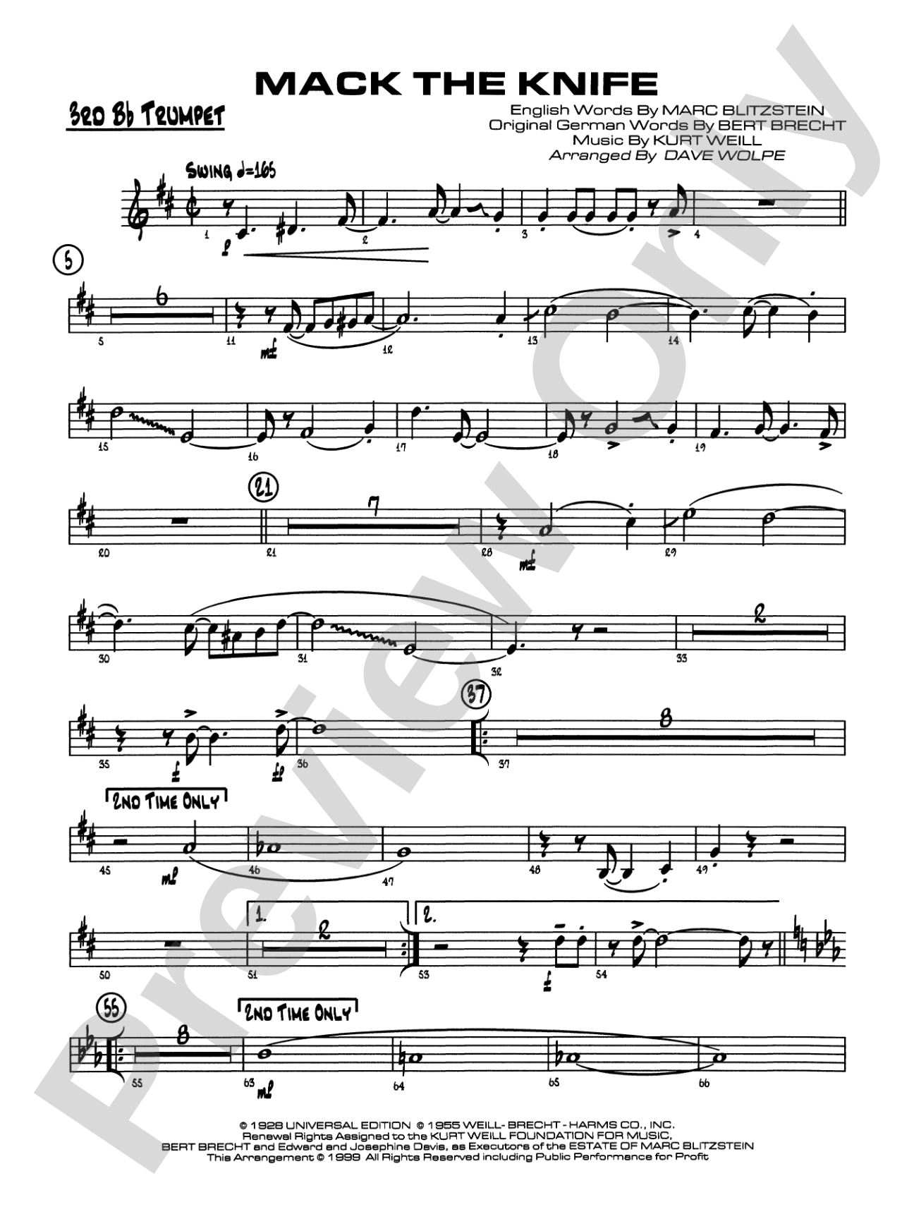 Mack the Knife (from The Threepenny Opera): 3rd B-flat Trumpet