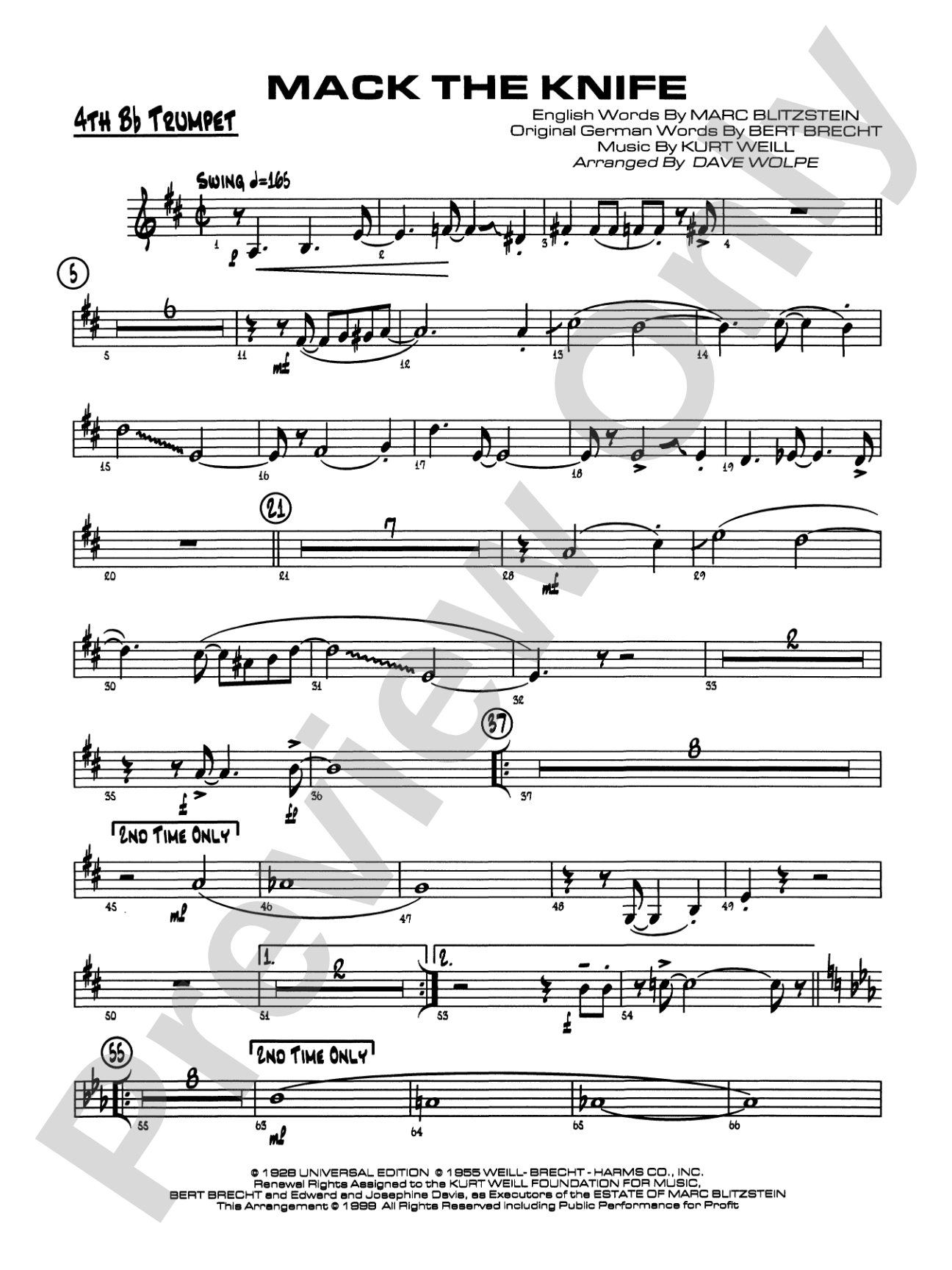 Mack the Knife (from The Threepenny Opera): 4th B-flat Trumpet