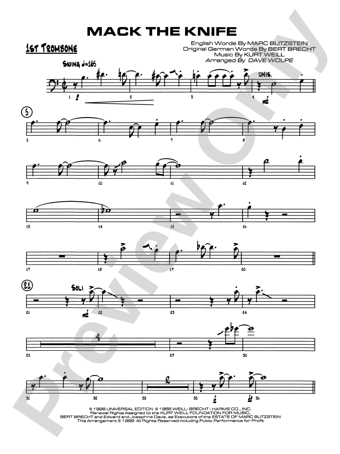 Mack the Knife (from The Threepenny Opera): 1st Trombone