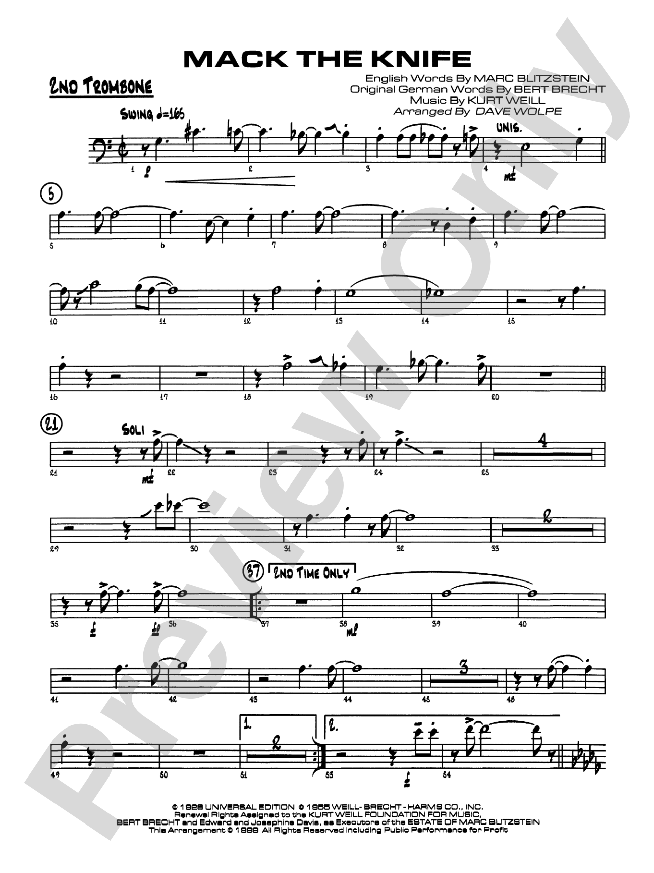 Mack the Knife (from The Threepenny Opera): 2nd Trombone