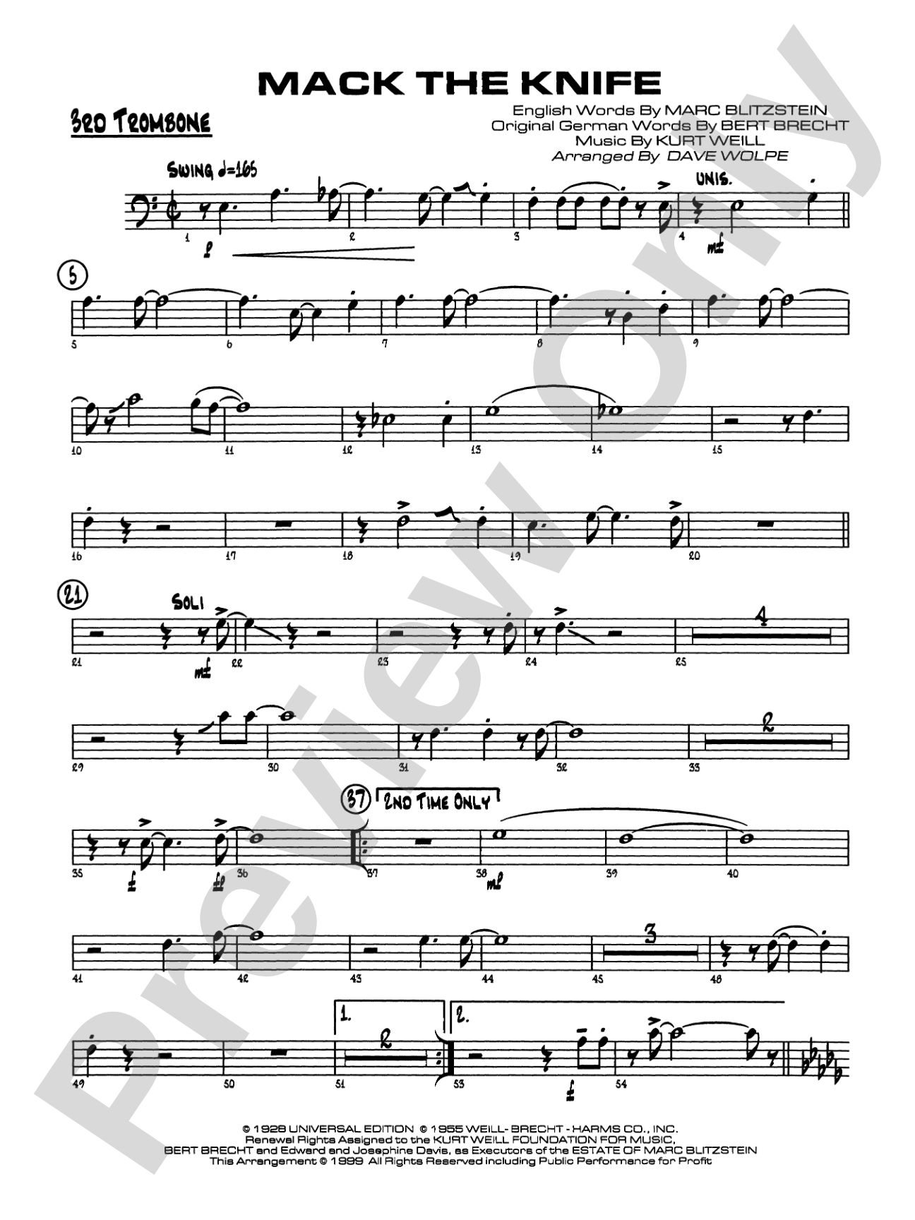 Mack the Knife (from The Threepenny Opera): 3rd Trombone