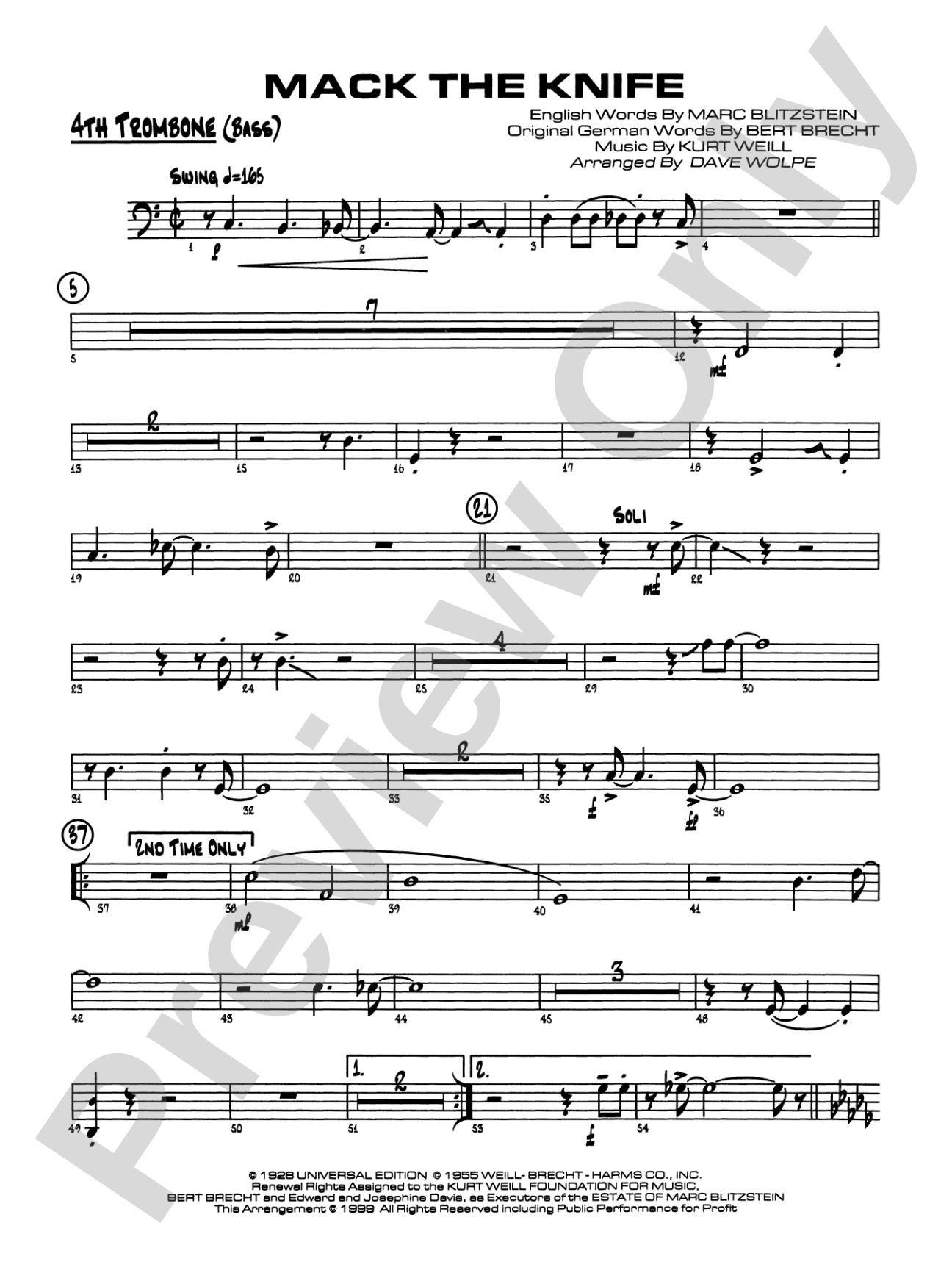 Mack the Knife (from The Threepenny Opera): 4th Trombone