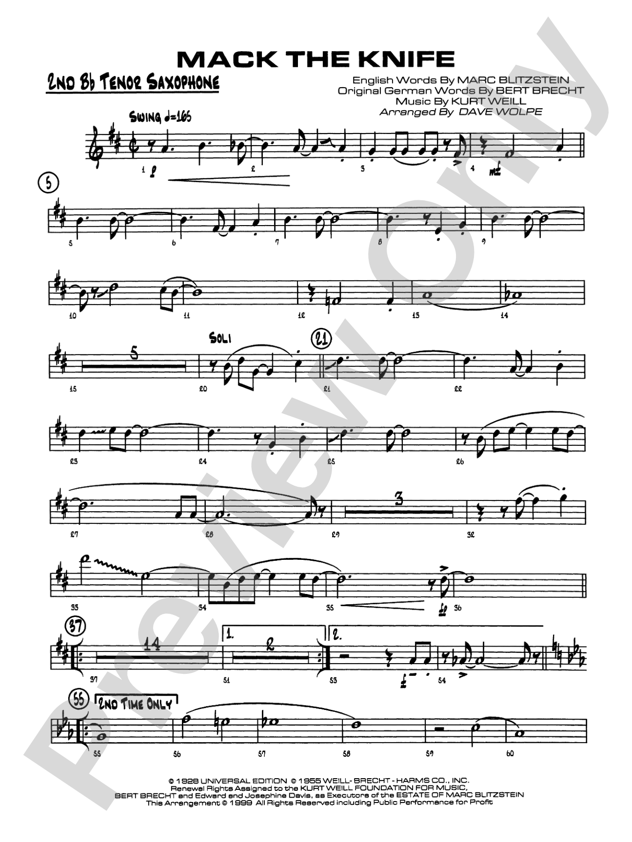 Mack the Knife (from The Threepenny Opera): 2nd B-flat Tenor Saxophone