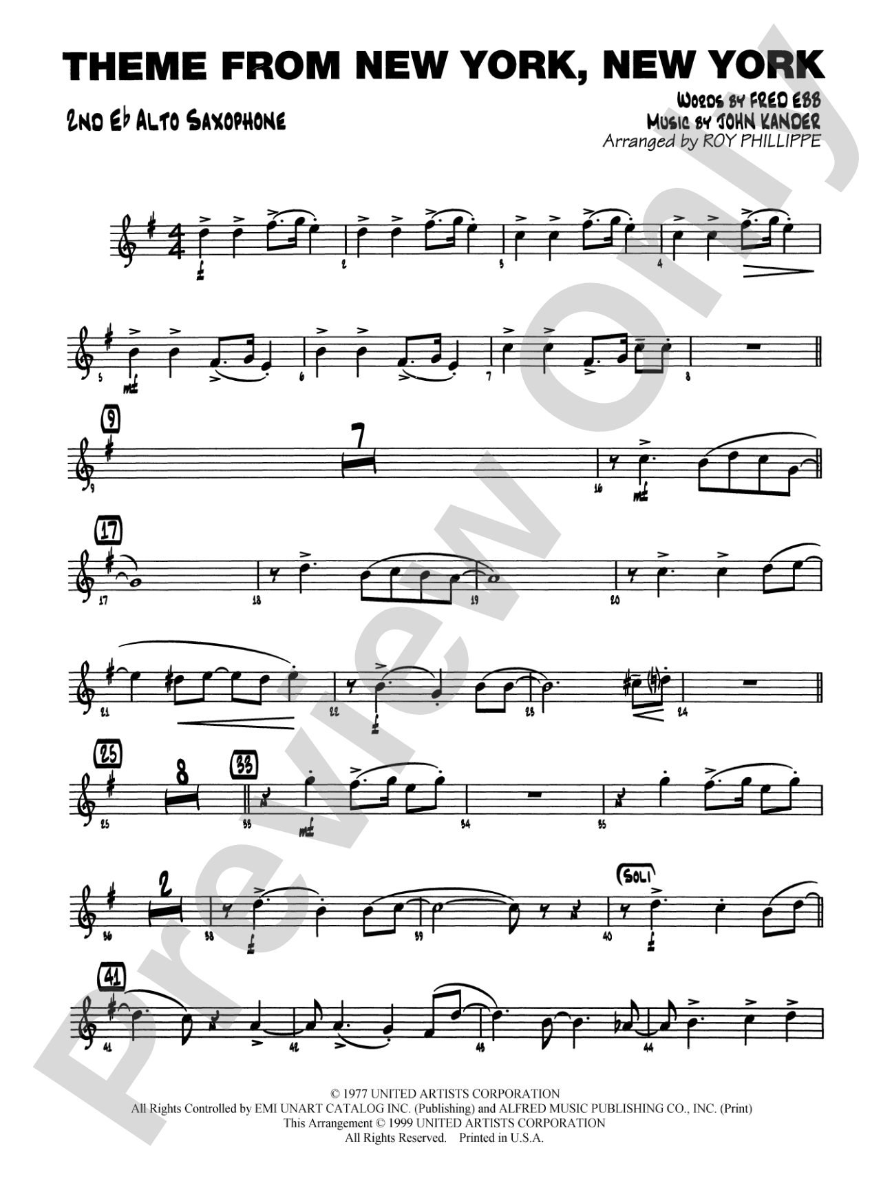 New York, New York, Theme from: 2nd E-flat Alto Saxophone