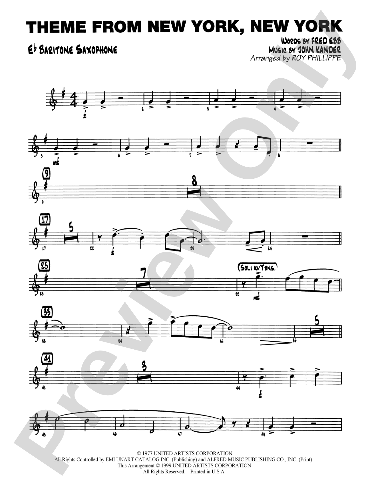 New York, New York, Theme from: E-flat Baritone Saxophone