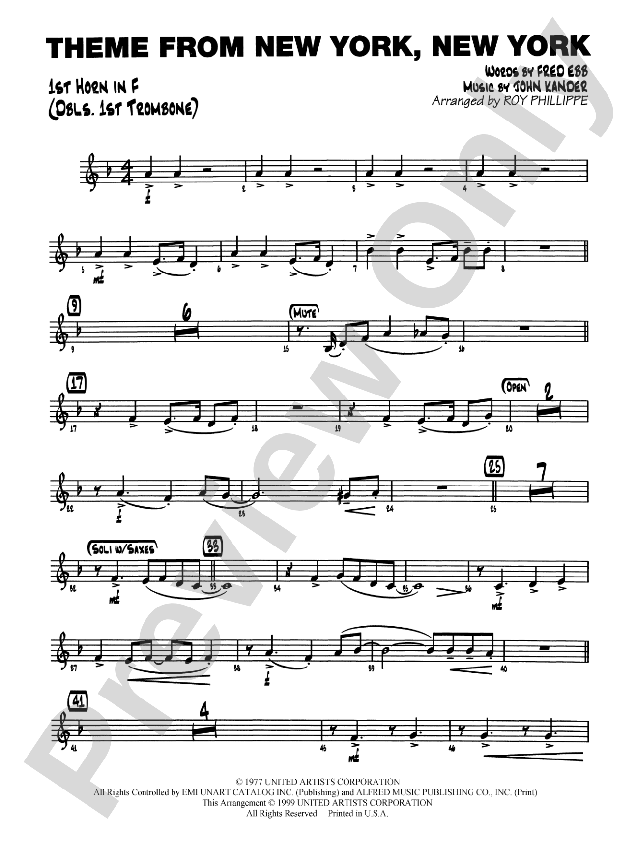 New York, New York, Theme from: 1st F Horn