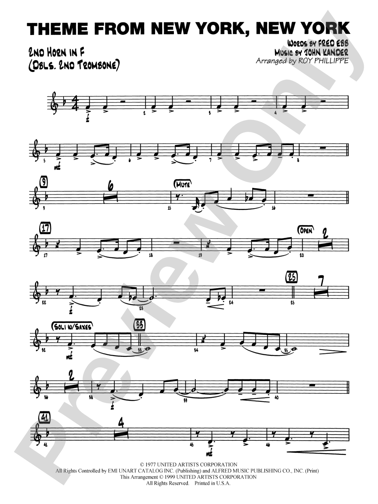 New York, New York, Theme from: 2nd F Horn