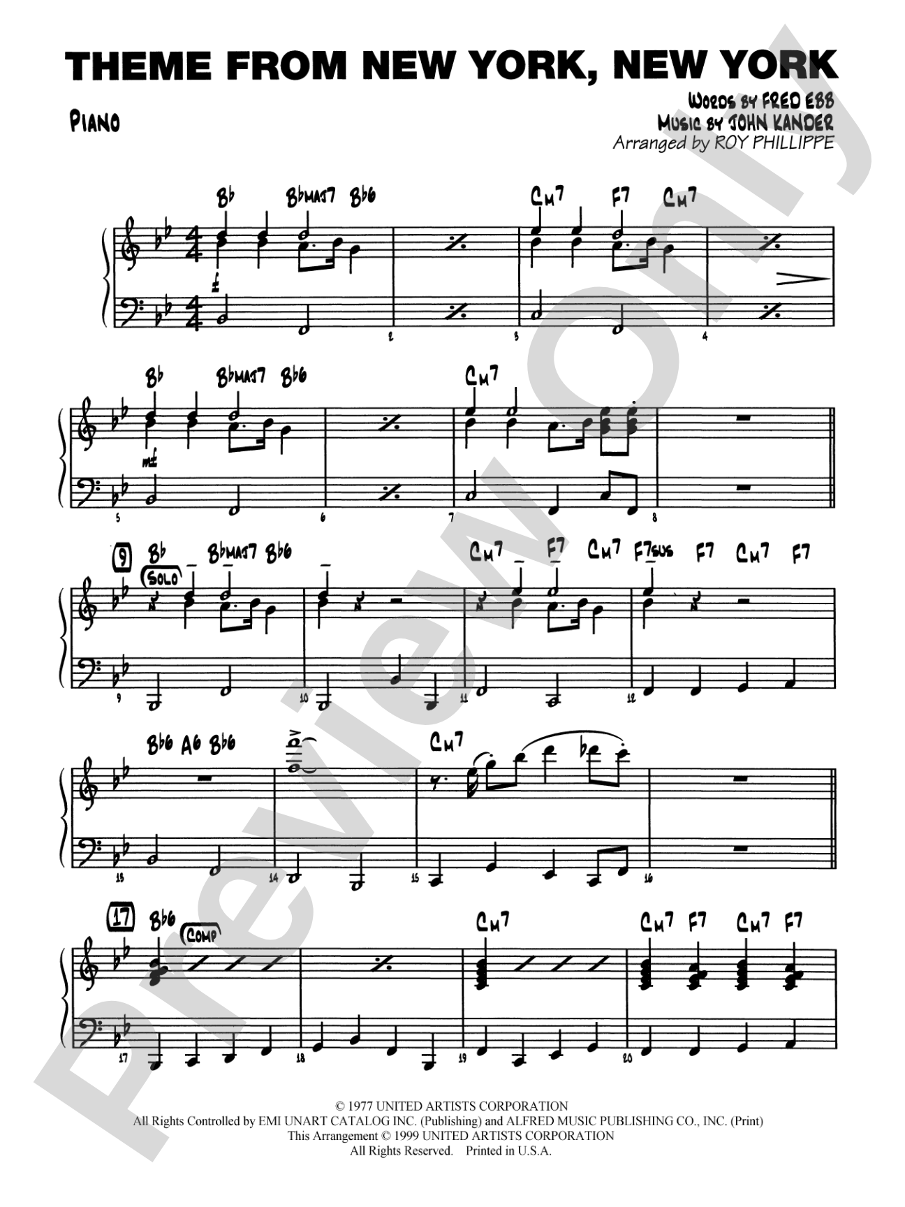 New York, New York, Theme from: Piano Accompaniment