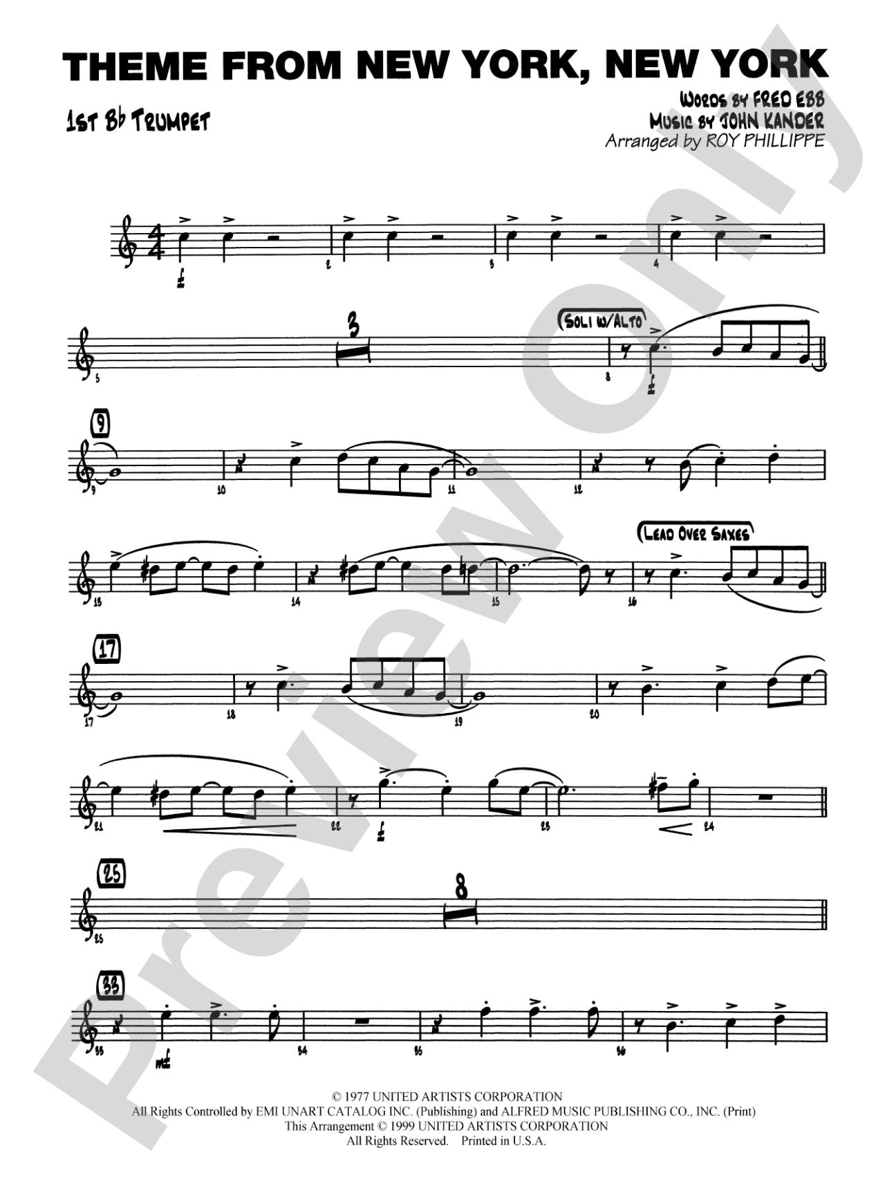 New York, New York, Theme from: 1st B-flat Trumpet