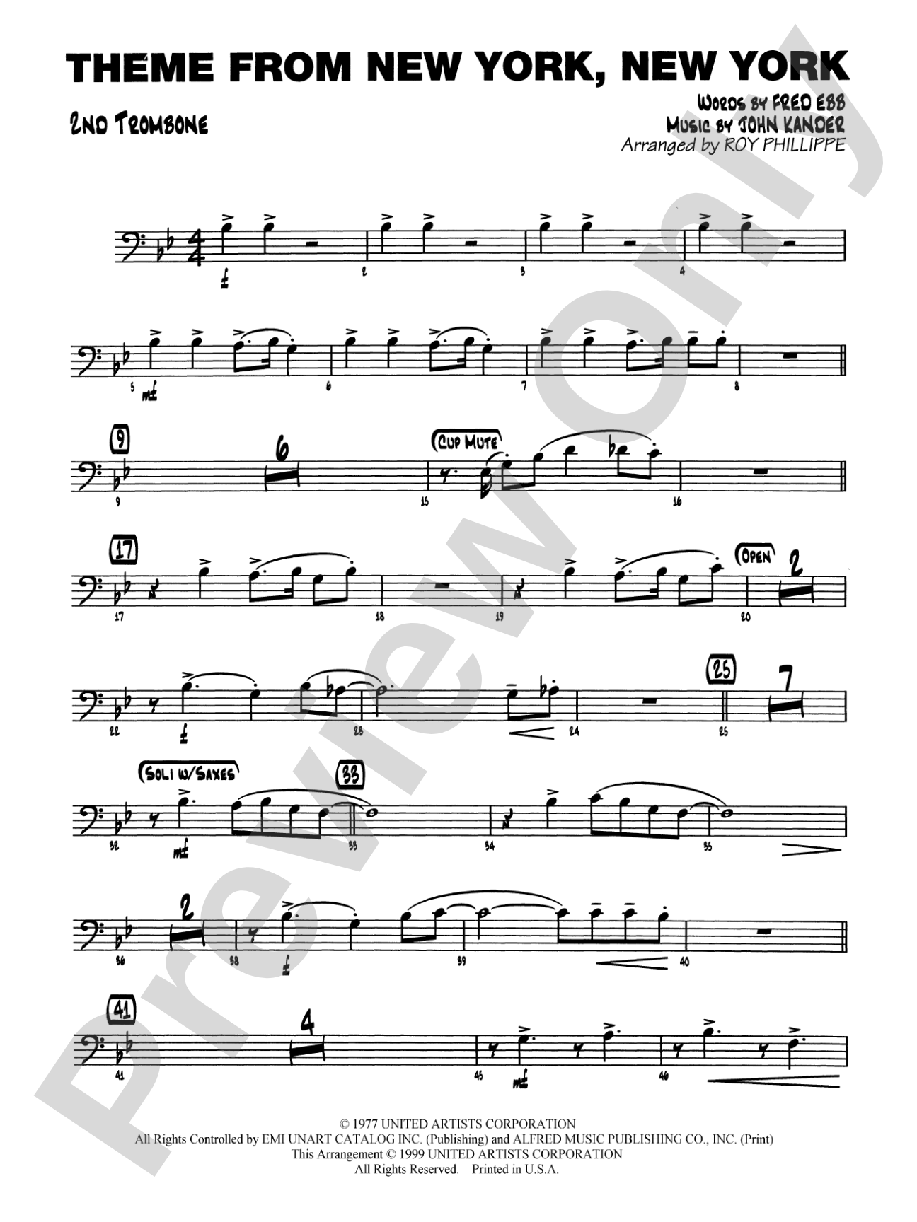 New York, New York, Theme from: 2nd Trombone