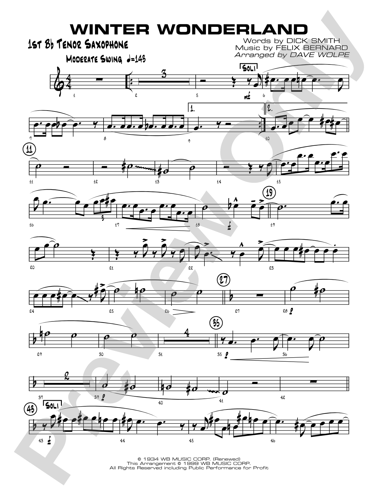 Winter Wonderland: B-flat Tenor Saxophone