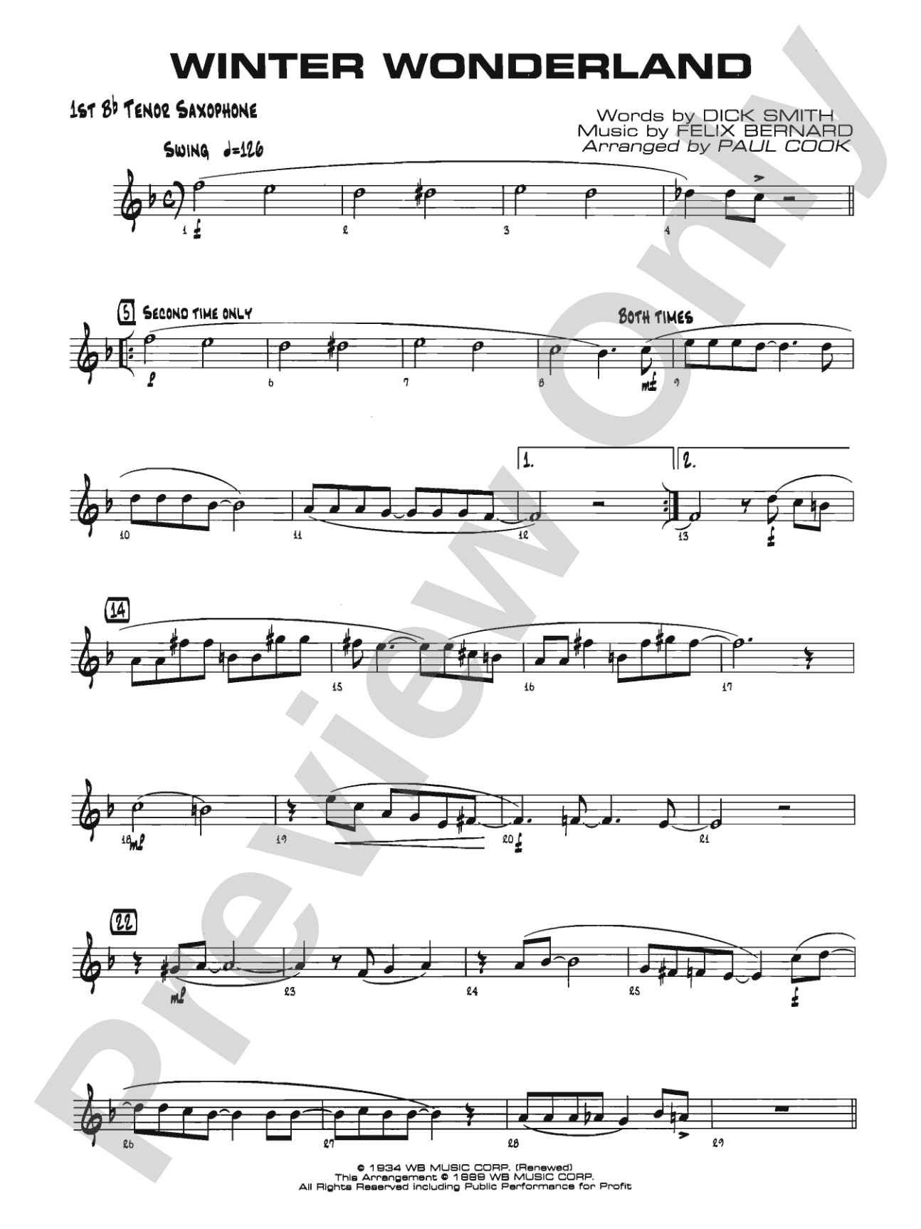 Winter Wonderland: B-flat Tenor Saxophone