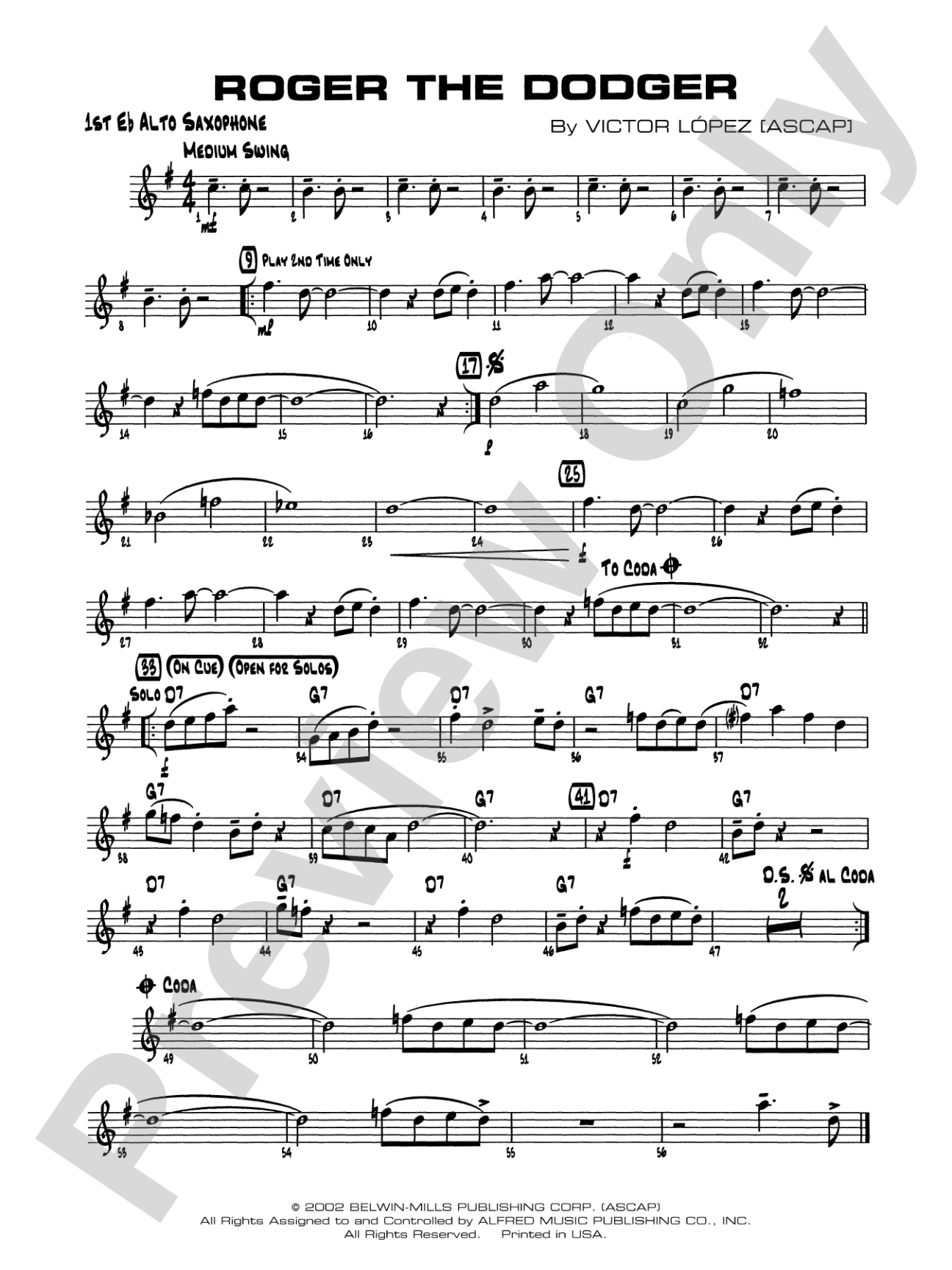 Roger the Dodger: E-flat Alto Saxophone