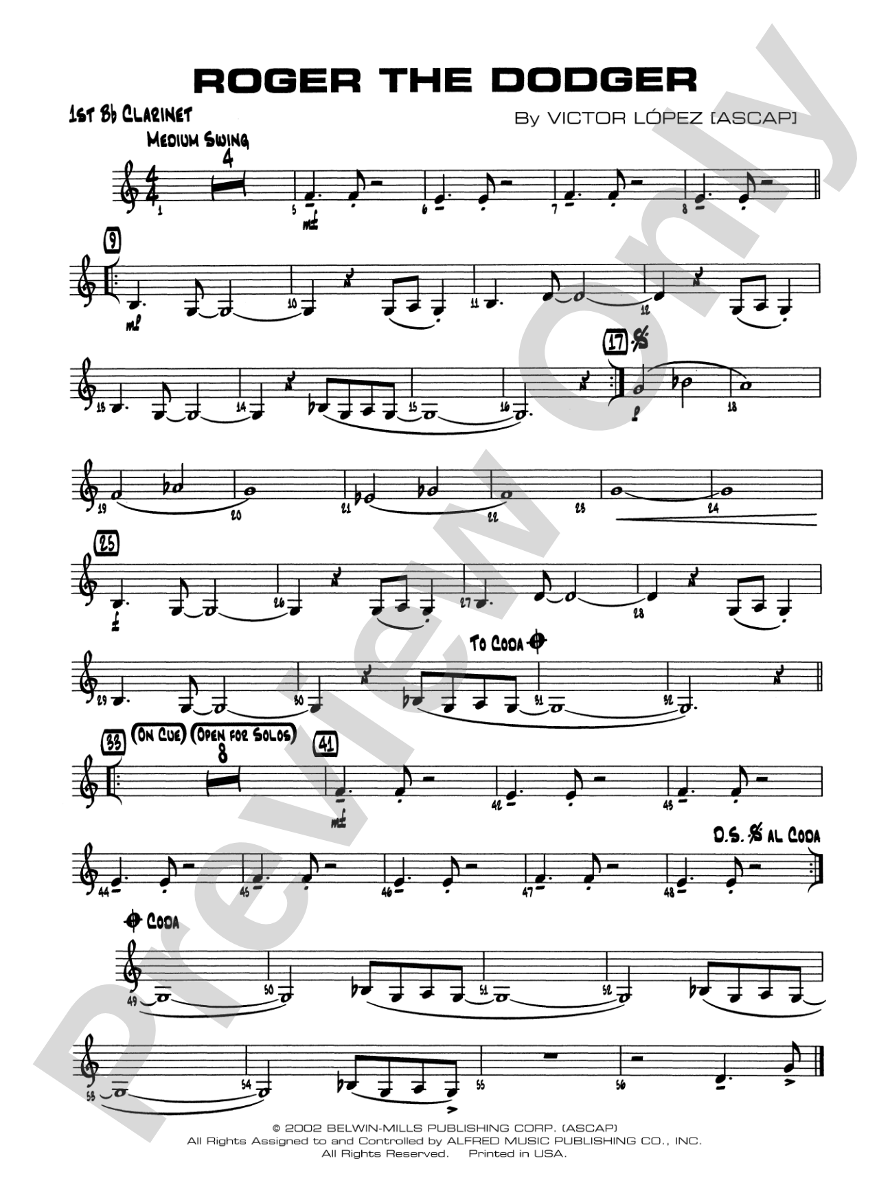 Roger the Dodger: 1st B-flat Clarinet