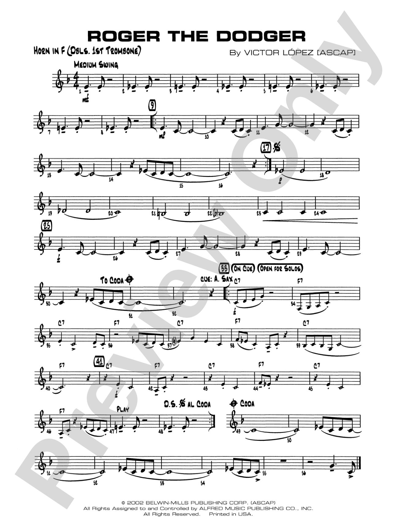 Roger the Dodger: 1st F Horn