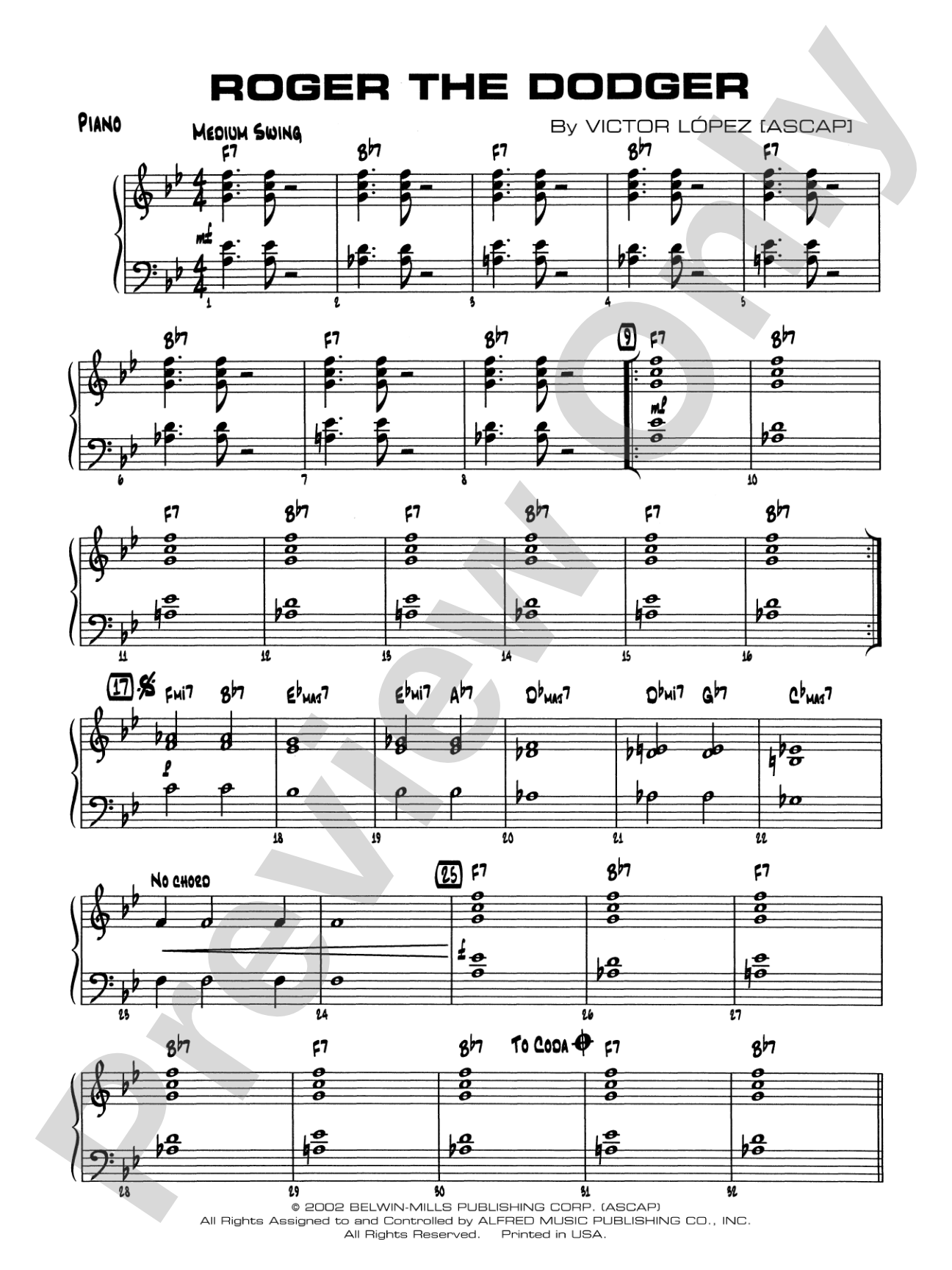 Roger the Dodger: Piano Accompaniment