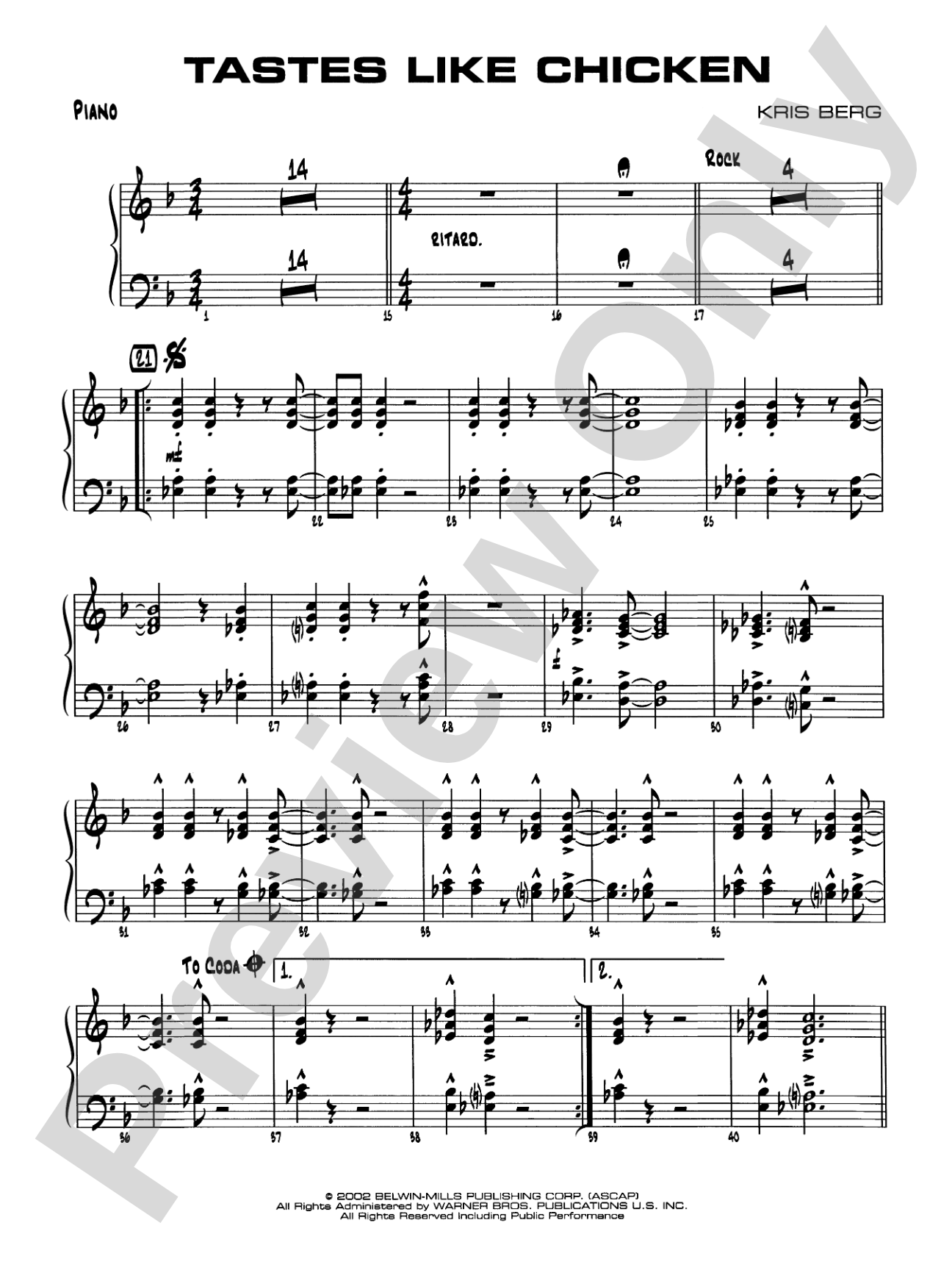 Tastes Like Chicken: Piano Accompaniment