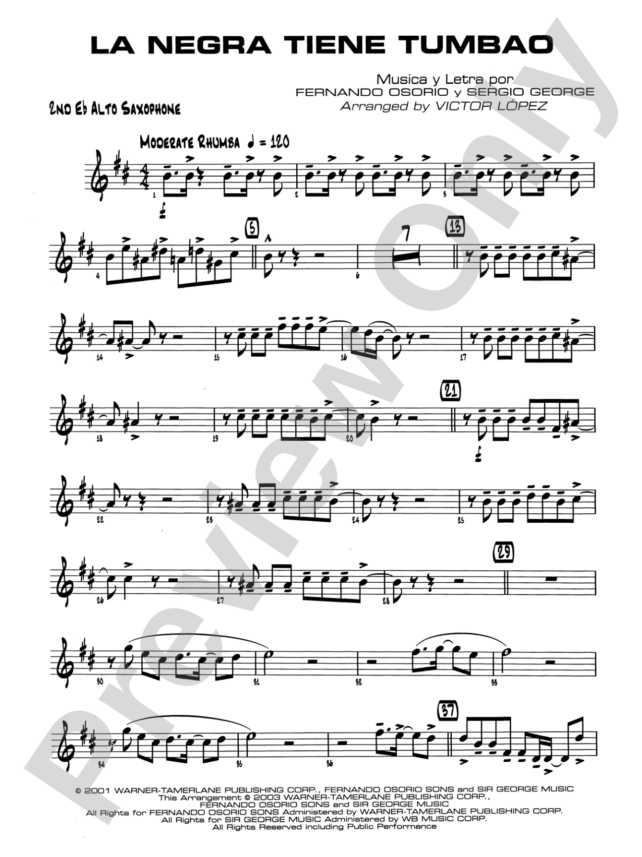 La Negra Tiene Tumbao: 2nd E-flat Alto Saxophone