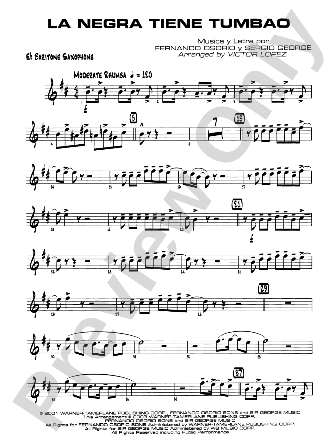 La Negra Tiene Tumbao: E-flat Baritone Saxophone