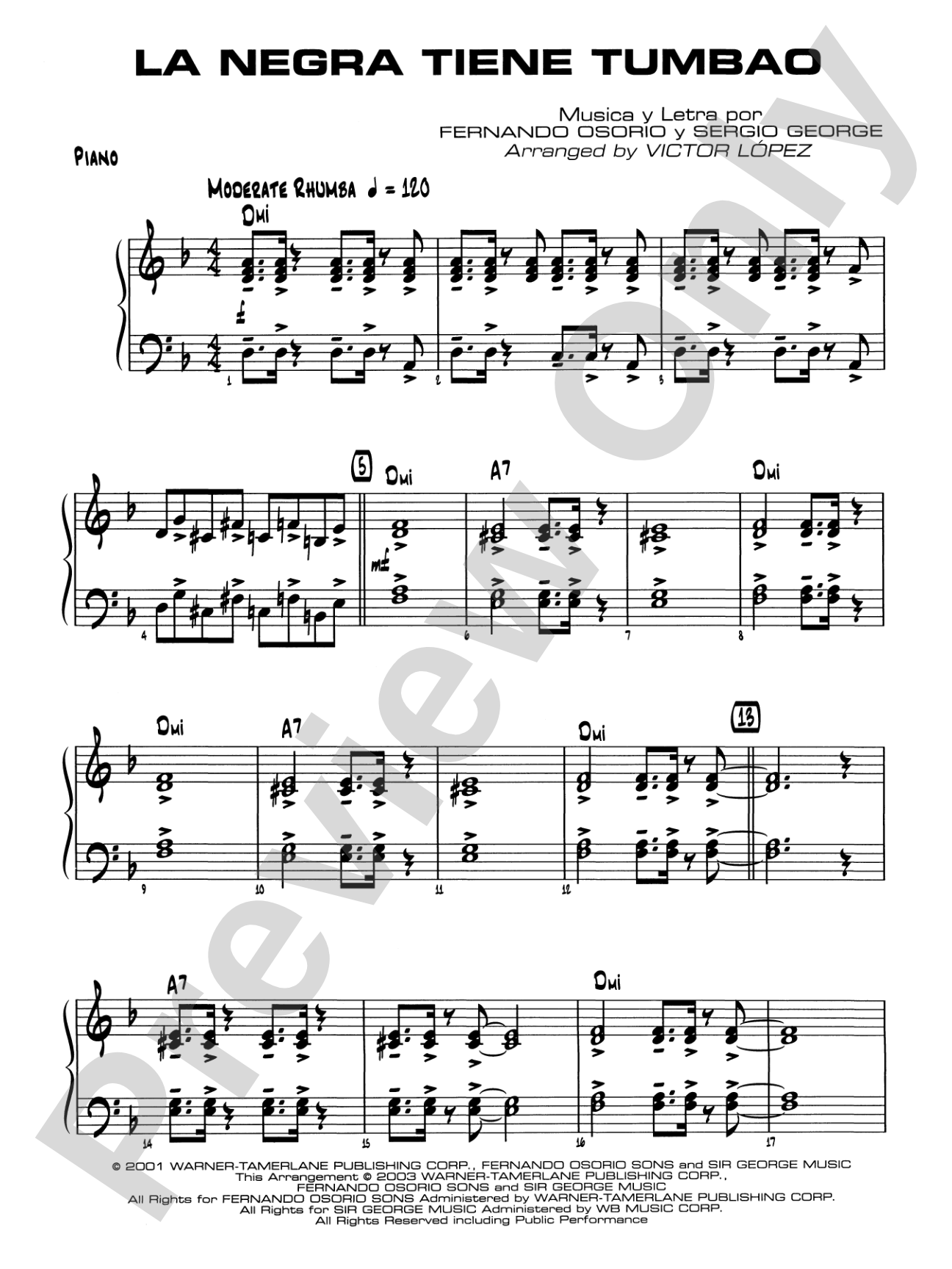 La Negra Tiene Tumbao: Piano Accompaniment