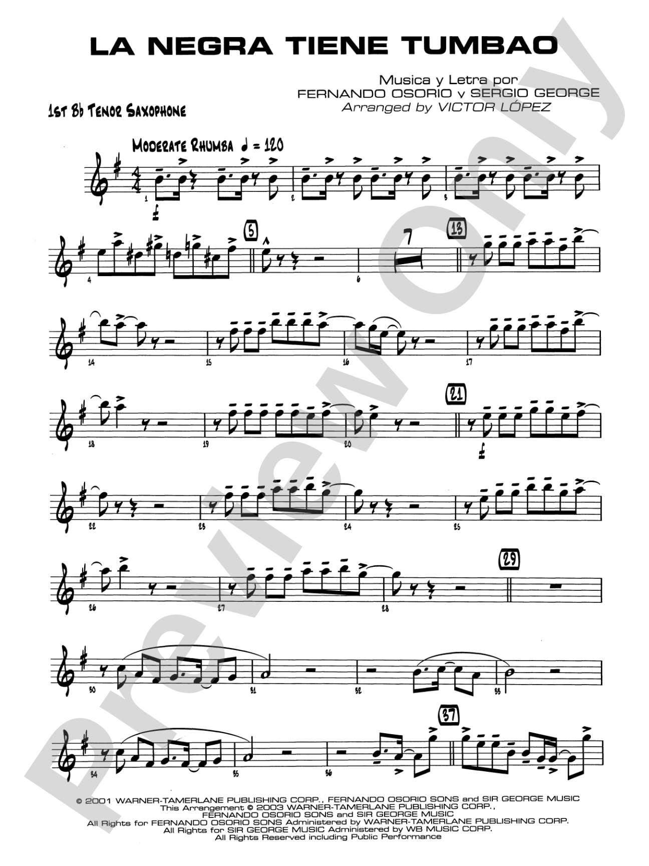 La Negra Tiene Tumbao: B-flat Tenor Saxophone