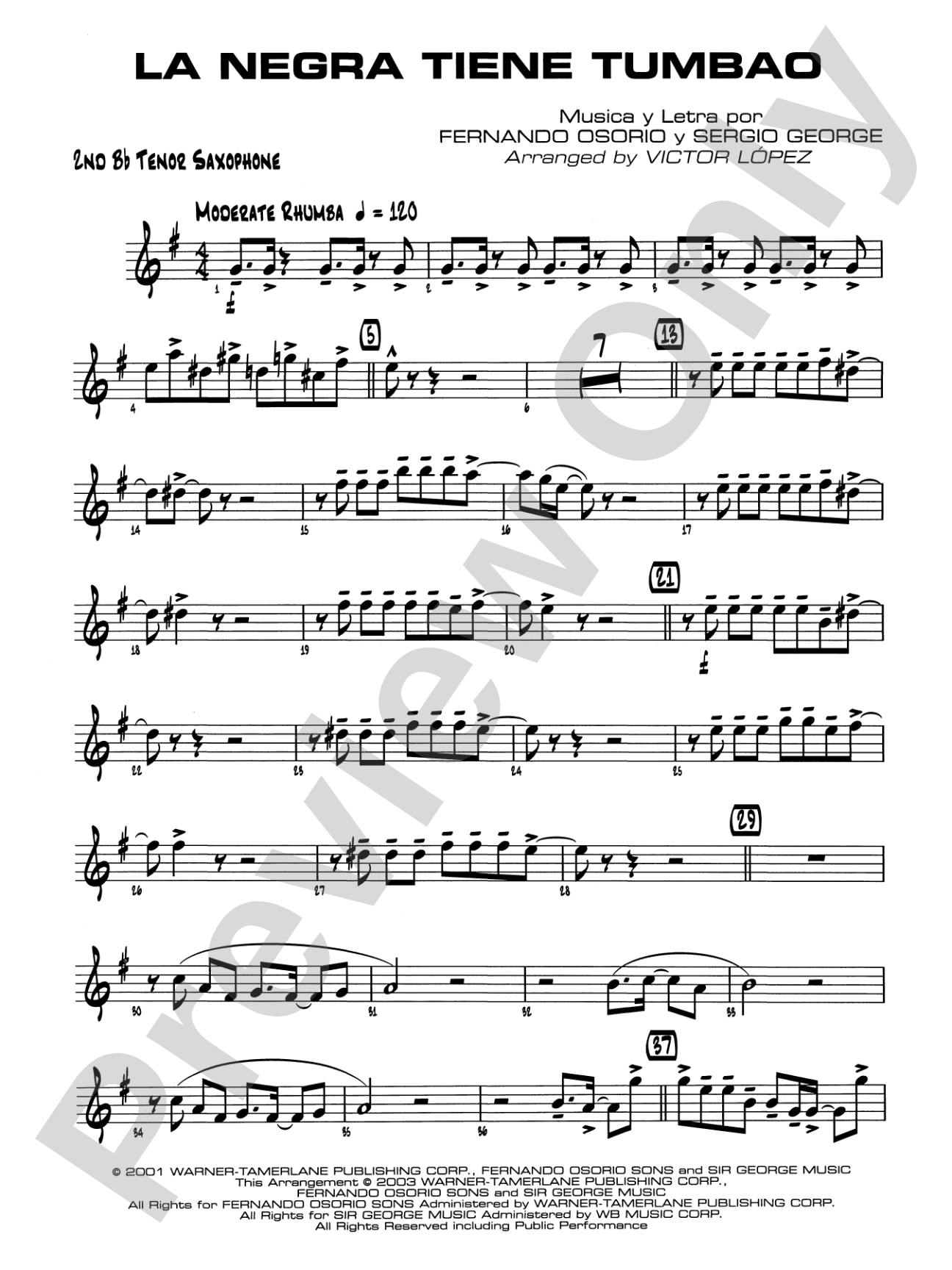 La Negra Tiene Tumbao: 2nd B-flat Tenor Saxophone