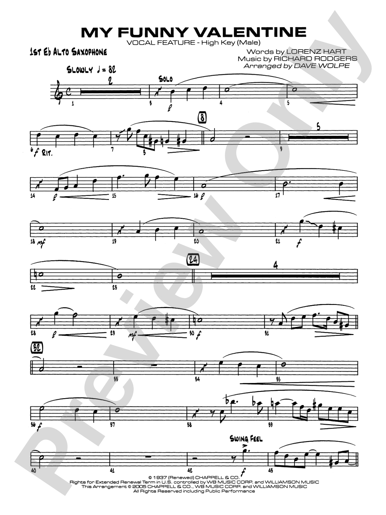 My Funny Valentine: E-flat Alto Saxophone